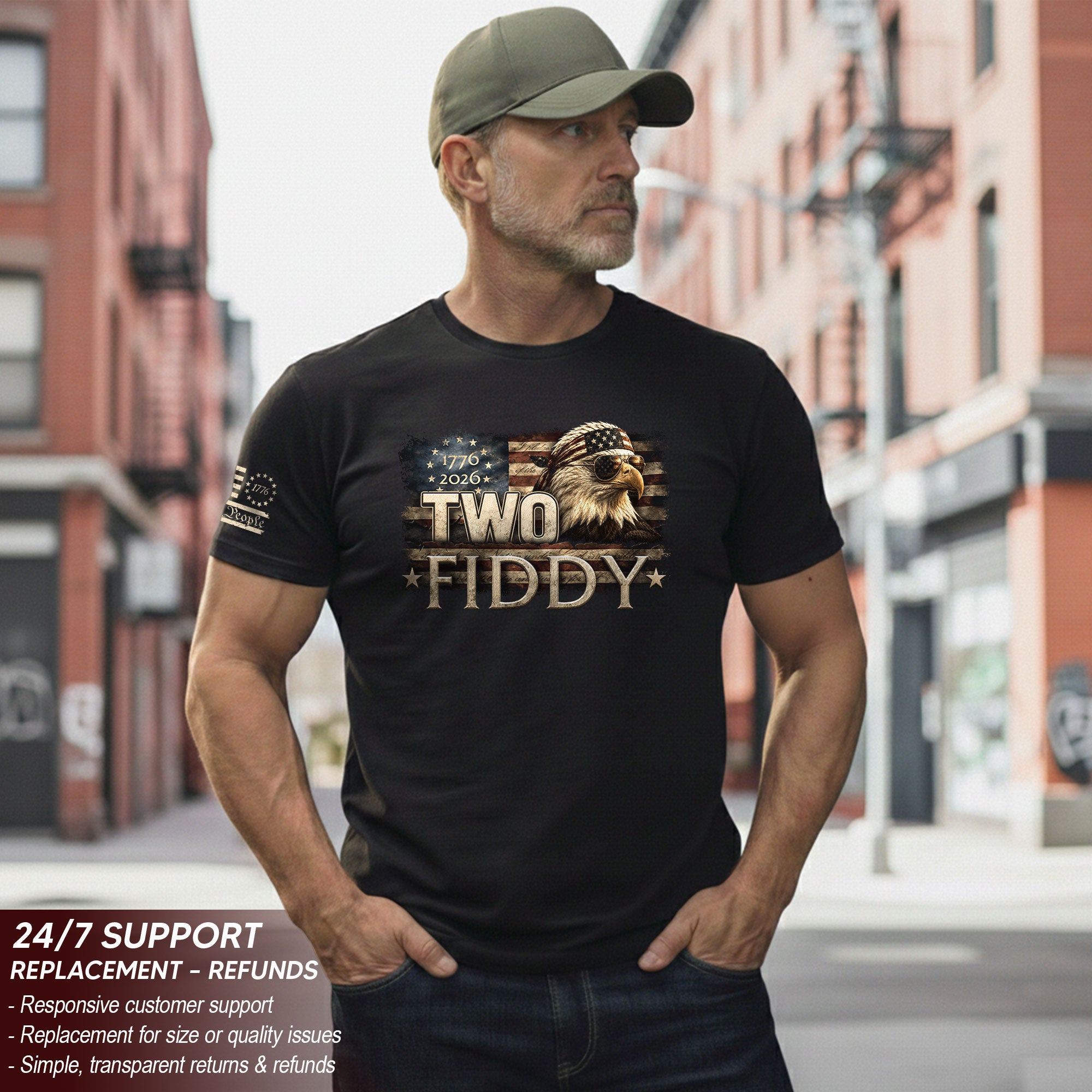 Two Fiddy 1776 2026 Graphic Tee Bald Eagle Patriotic Apparel Heritage Clothing