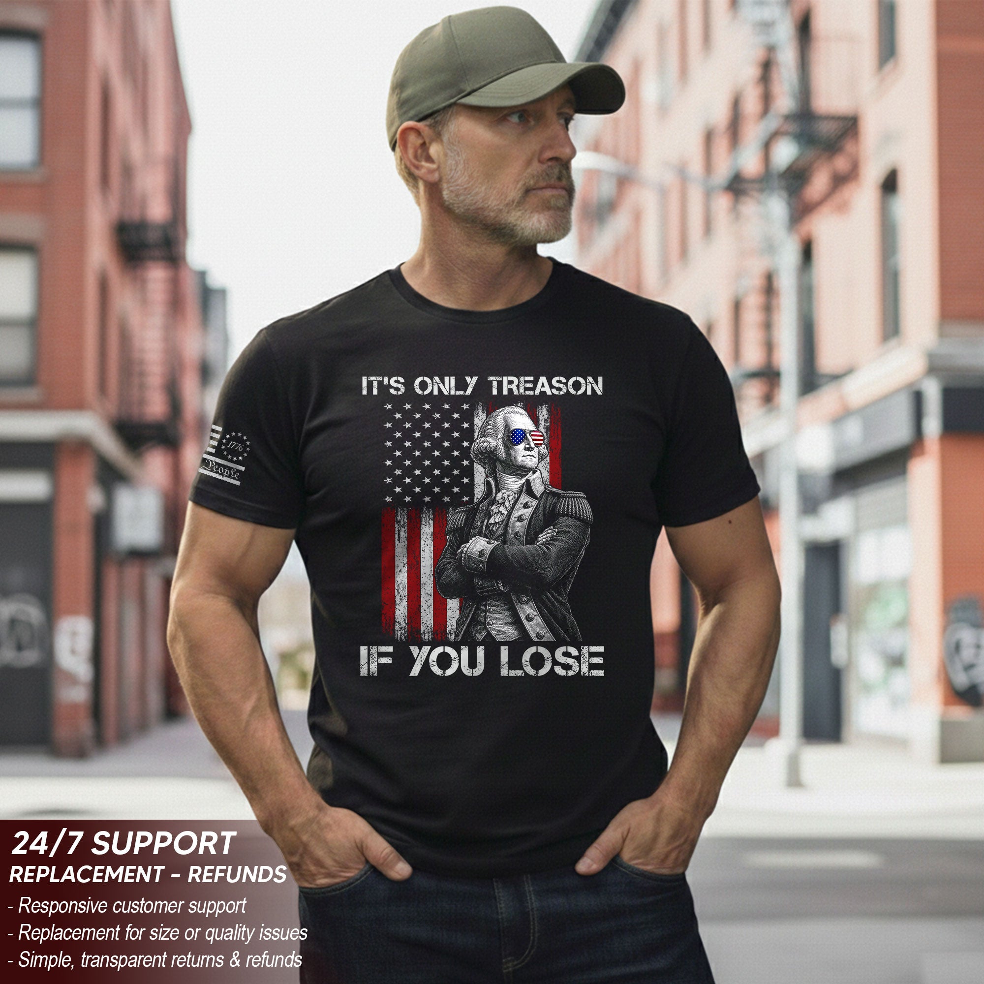 It's Only Treason If You Lose Shirt Patriotic George Washington Retro Flag Men T-Shirt