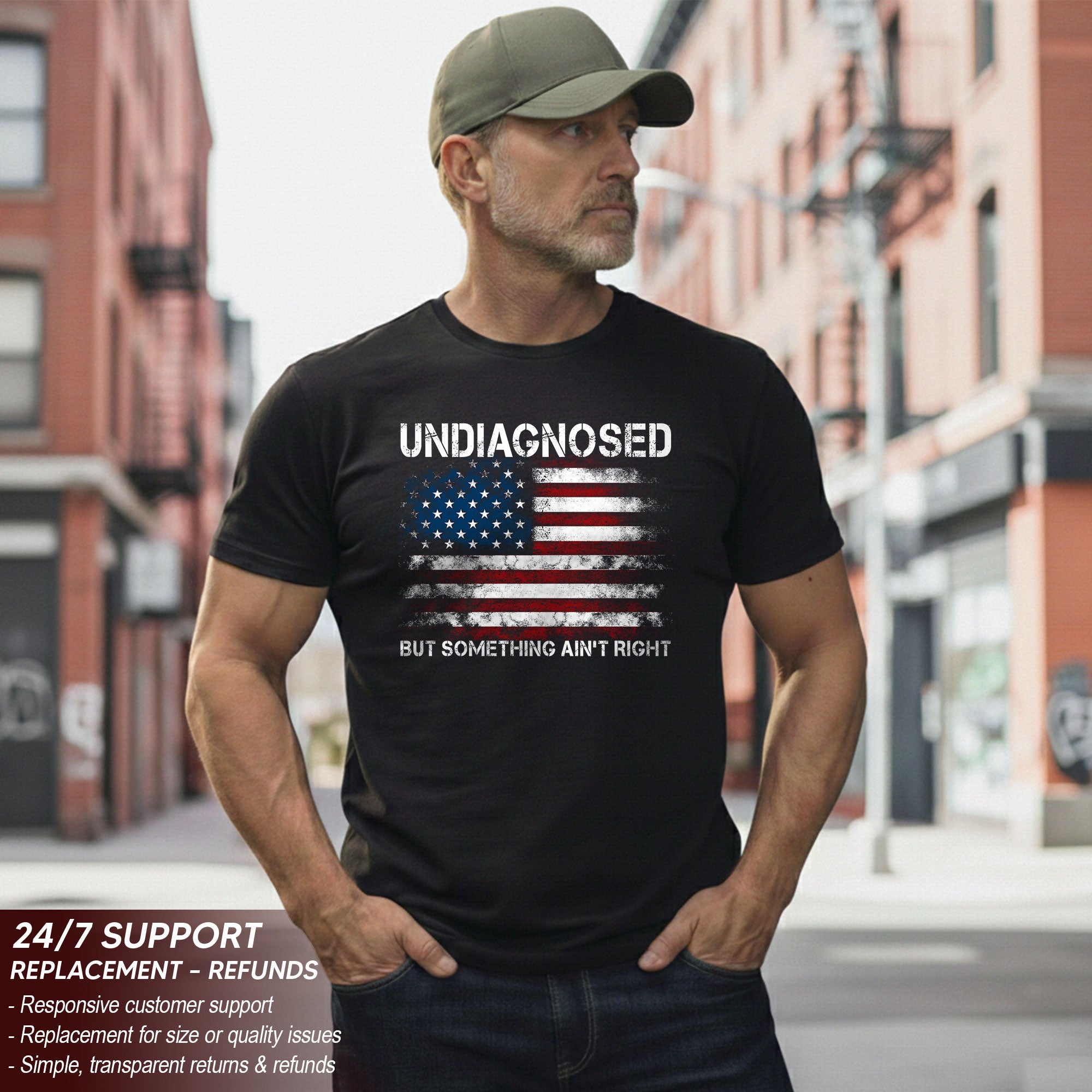 Undiagnosed But Something Ain't Right Graphic Tee Distressed USA Flag Patriotic Shirt