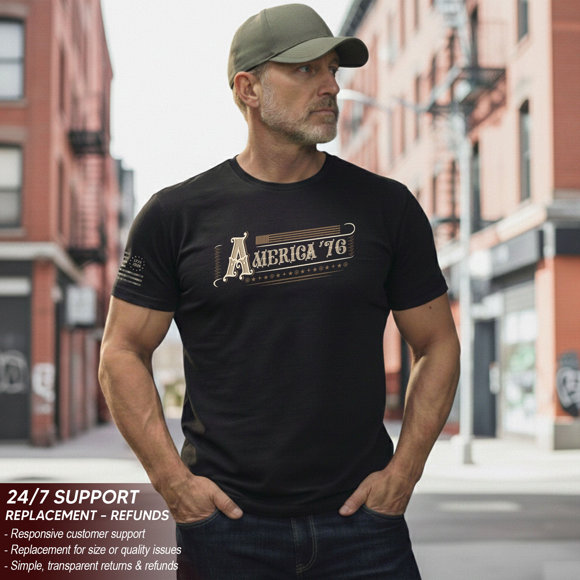 America '76 Graphic T Shirt Vintage Patriotic American Pride Style Casual Mens Top