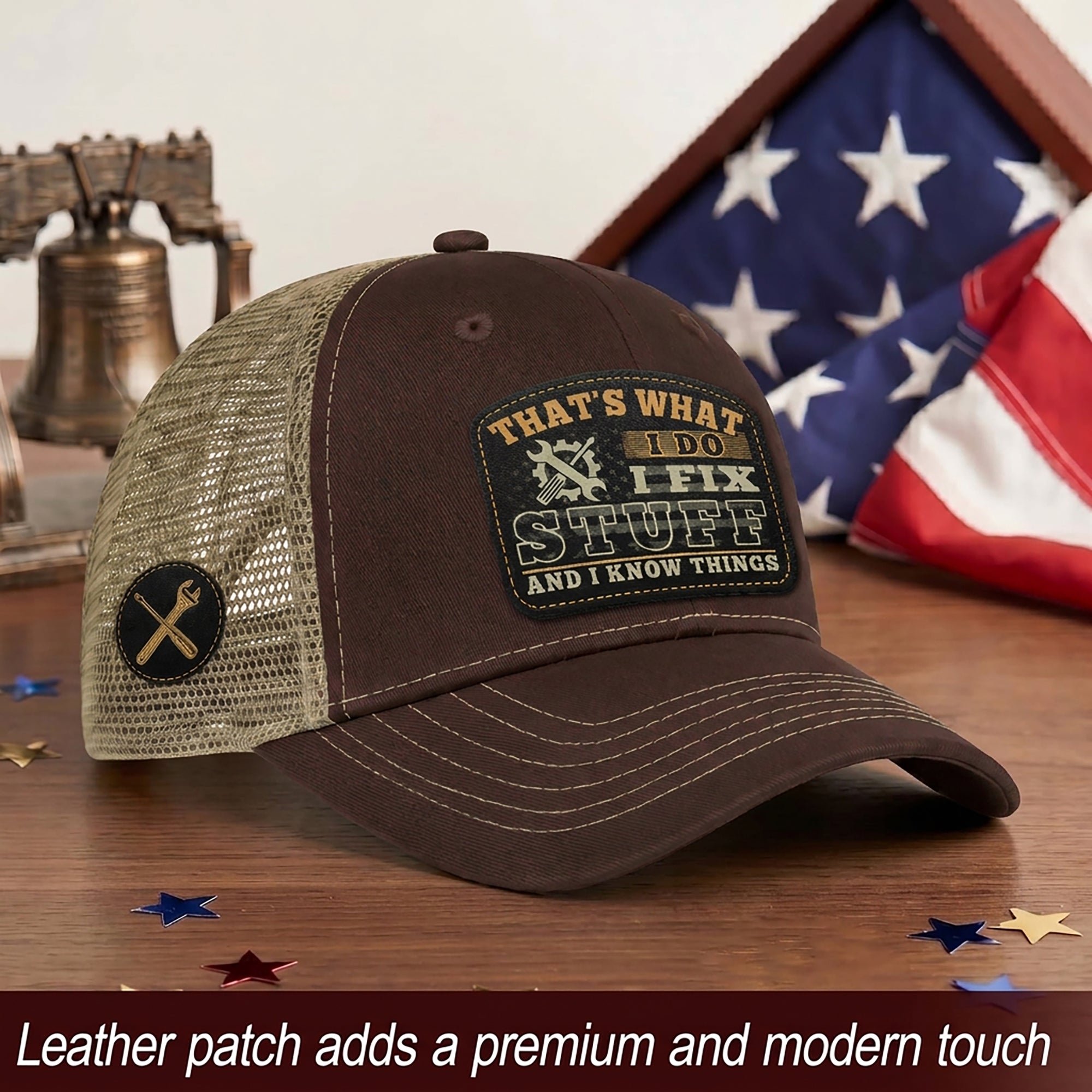 That's What I Do I Fix Stuff Gear Patch Brown Trucker Hat Cool Handyman Gift Idea