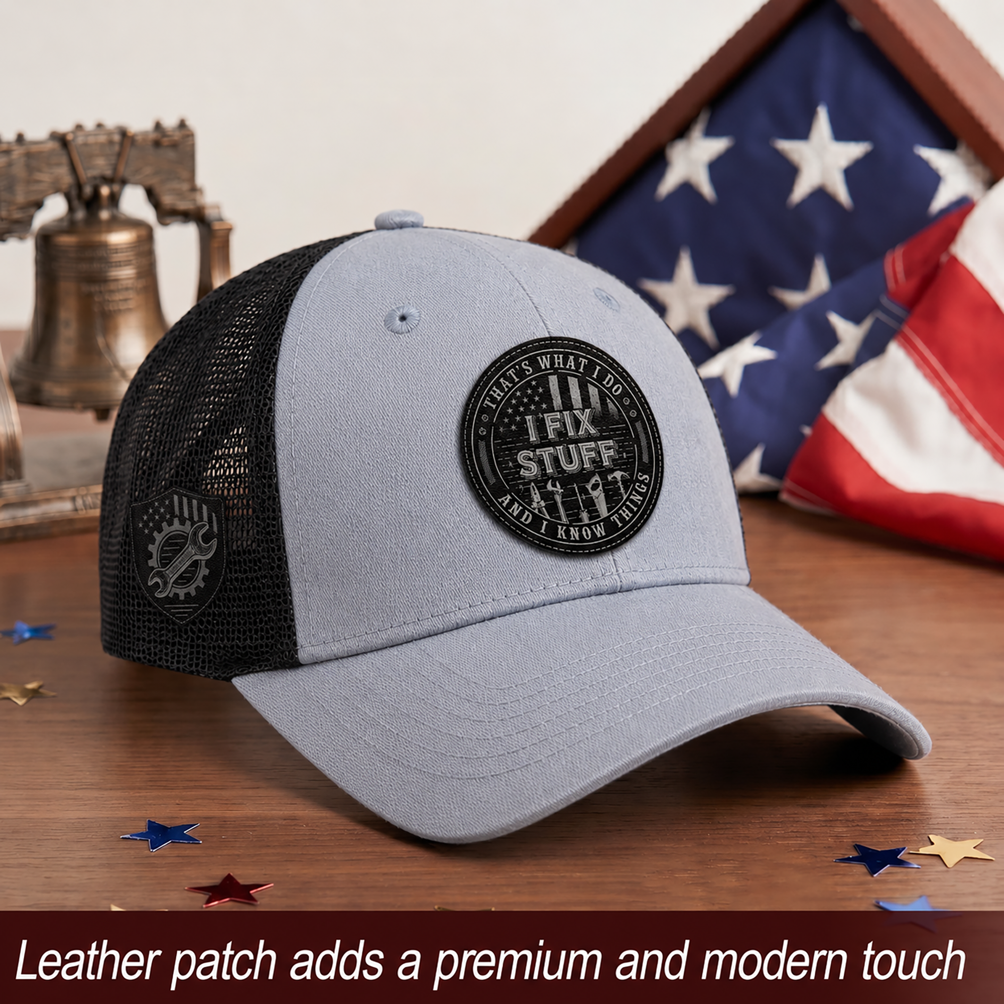 That's What I Do I Fix Stuff Round Patch Grey Trucker Hat Cool Handyman Gift Idea