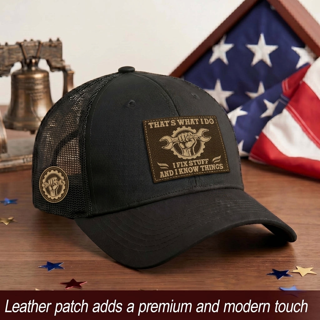 That's What I Do I Fix Stuff Wrench Patch Black Trucker Hat Cool Handyman Gift Idea