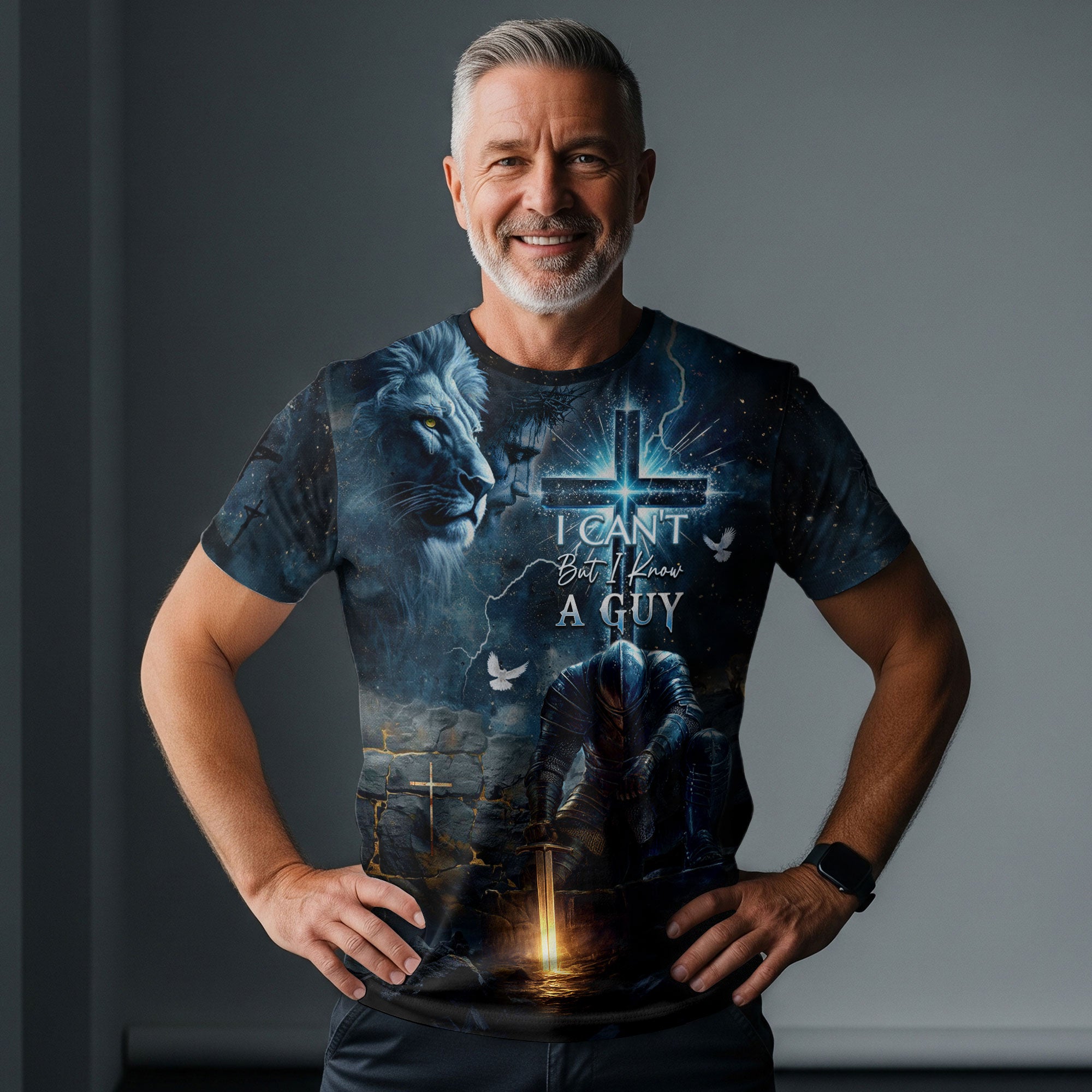 I Can’t But I Know A Guy Christian T-Shirt Knight Warrior Jesus Cross Design