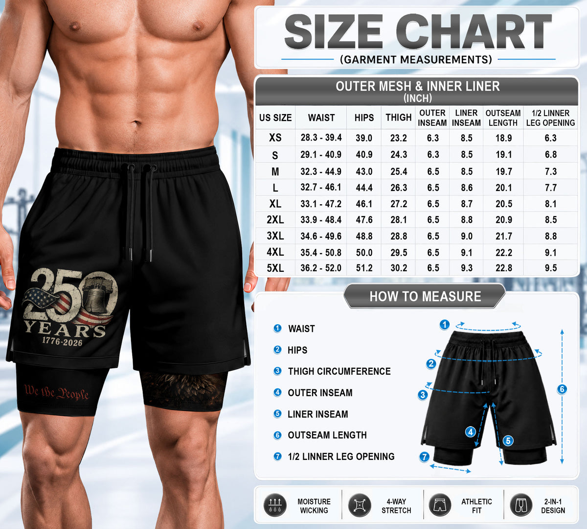 Gym Shorts Men Patriotic Liberty Bell Eagle 1776 2026 We The People Mesh Workout - Rust Field Wear