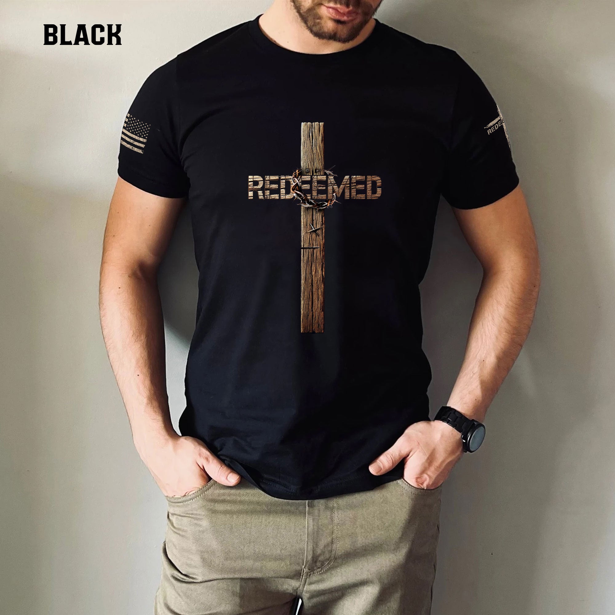Redeemed T-Shirt – Wooden Cross Edition