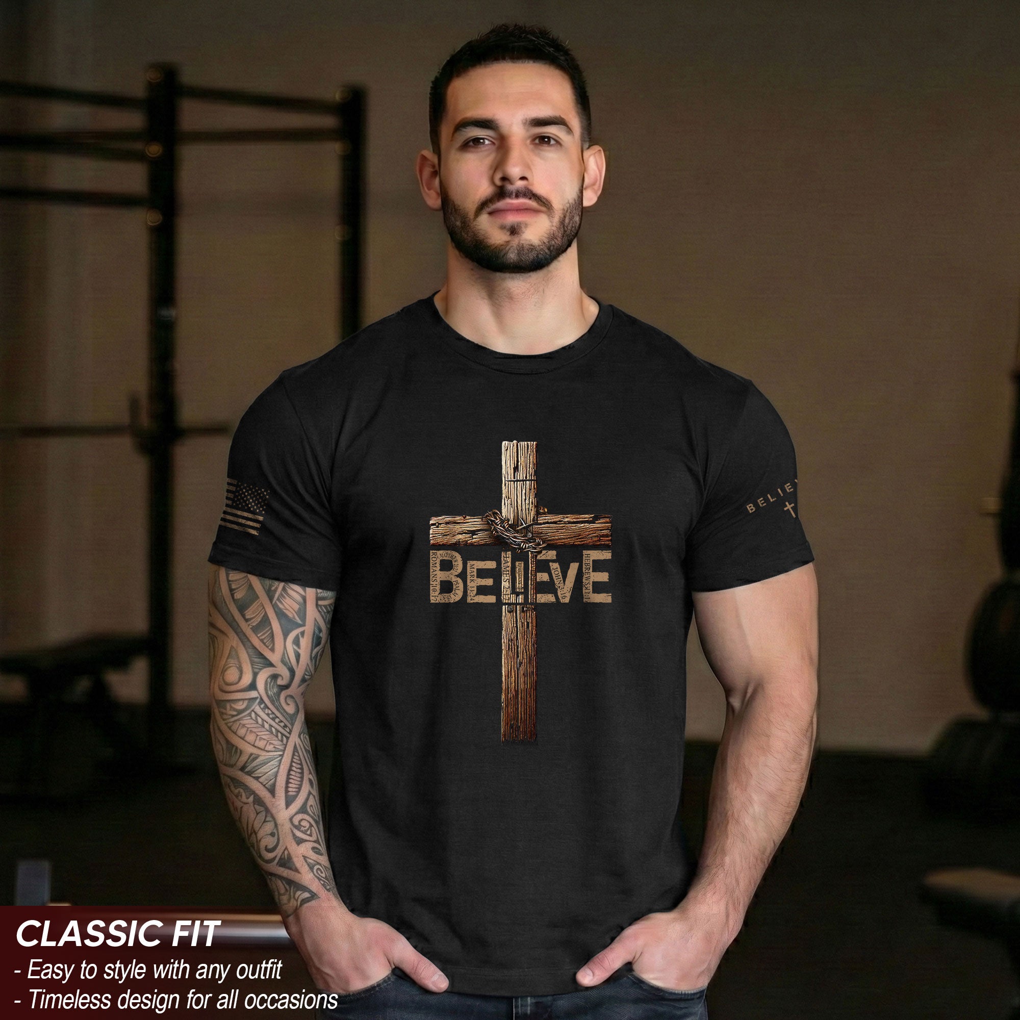 Believe In The Cross – Rustic Wood Christian T-shirt