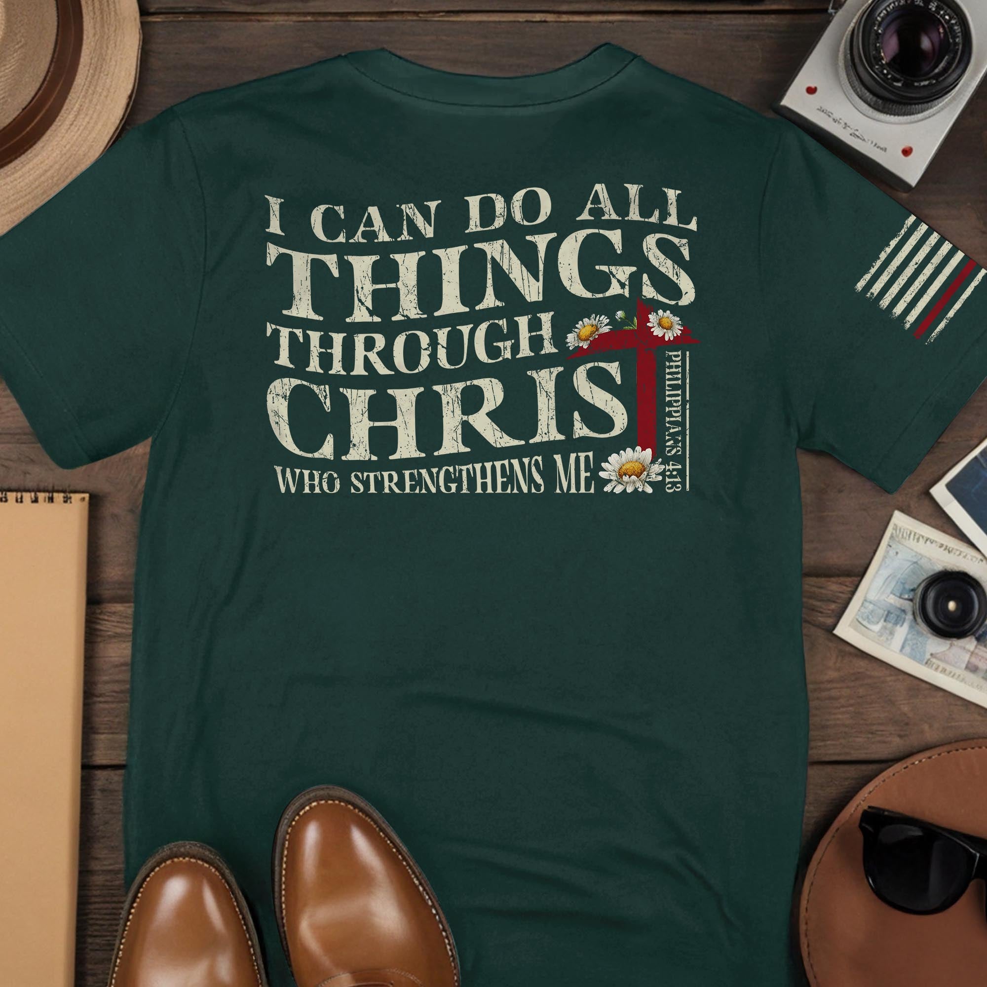 Philippians 4:13 Shirt – I Can Do All Things Through Christ American Flag Tee