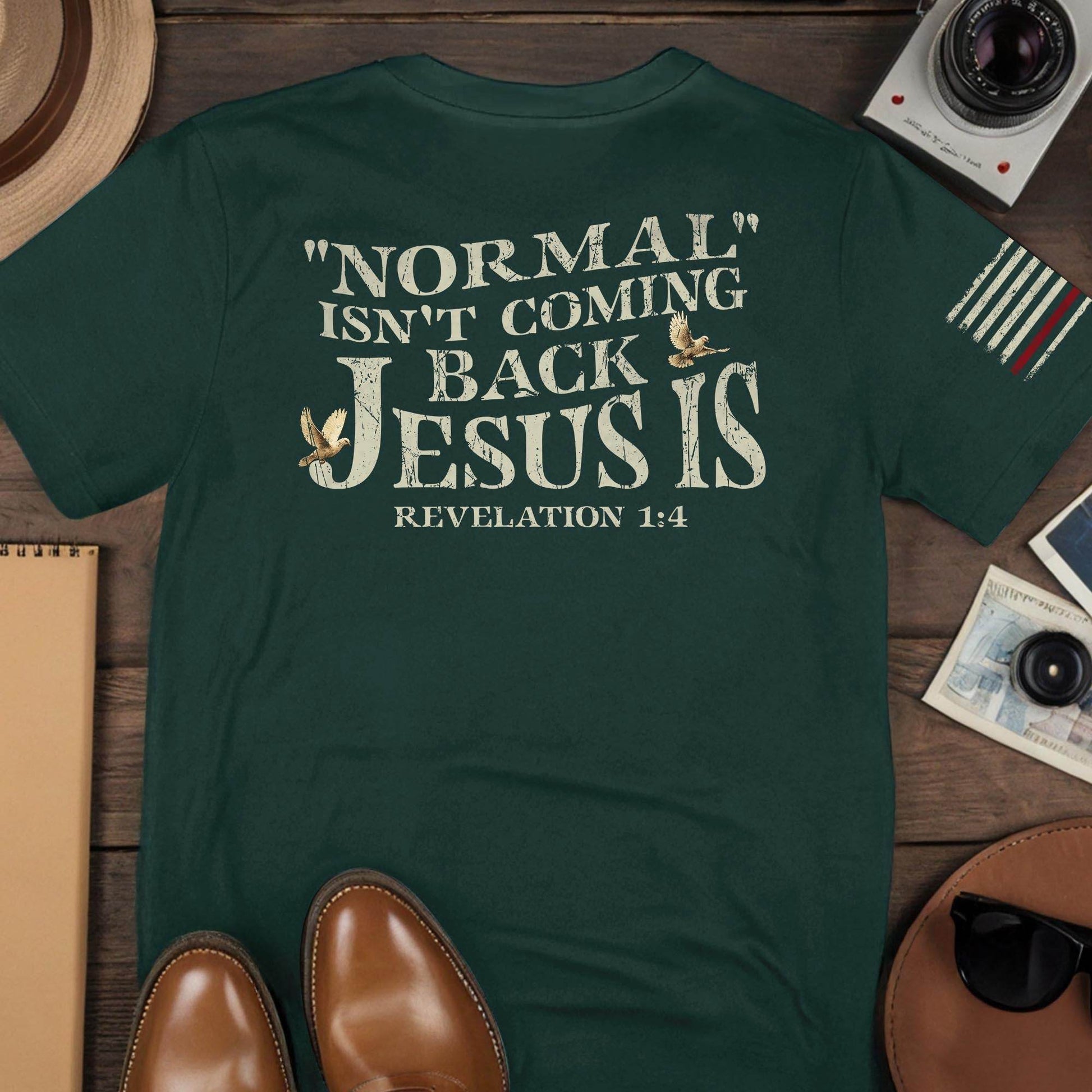 Jesus Is Coming Back Shirt – “Normal Isn’t Coming Back” Revelation 1:4 2-Sided Christian Tee - Rust Field Wear