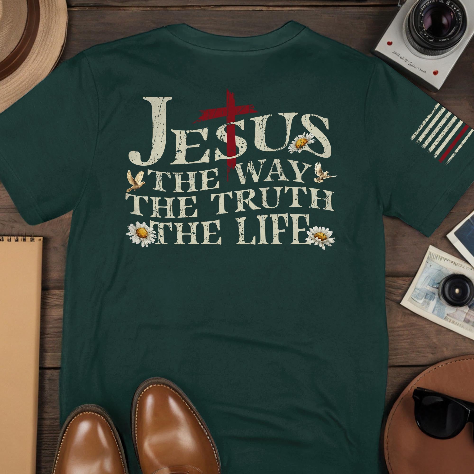 Jesus The Way The Truth The Life Shirt – USA Flag Cross 2-Sided Christian Tee