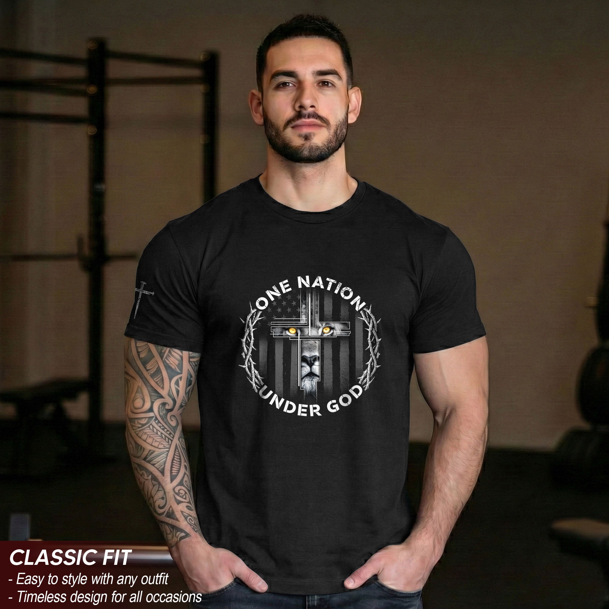 One Nation Under God Lion Cross T-Shirt