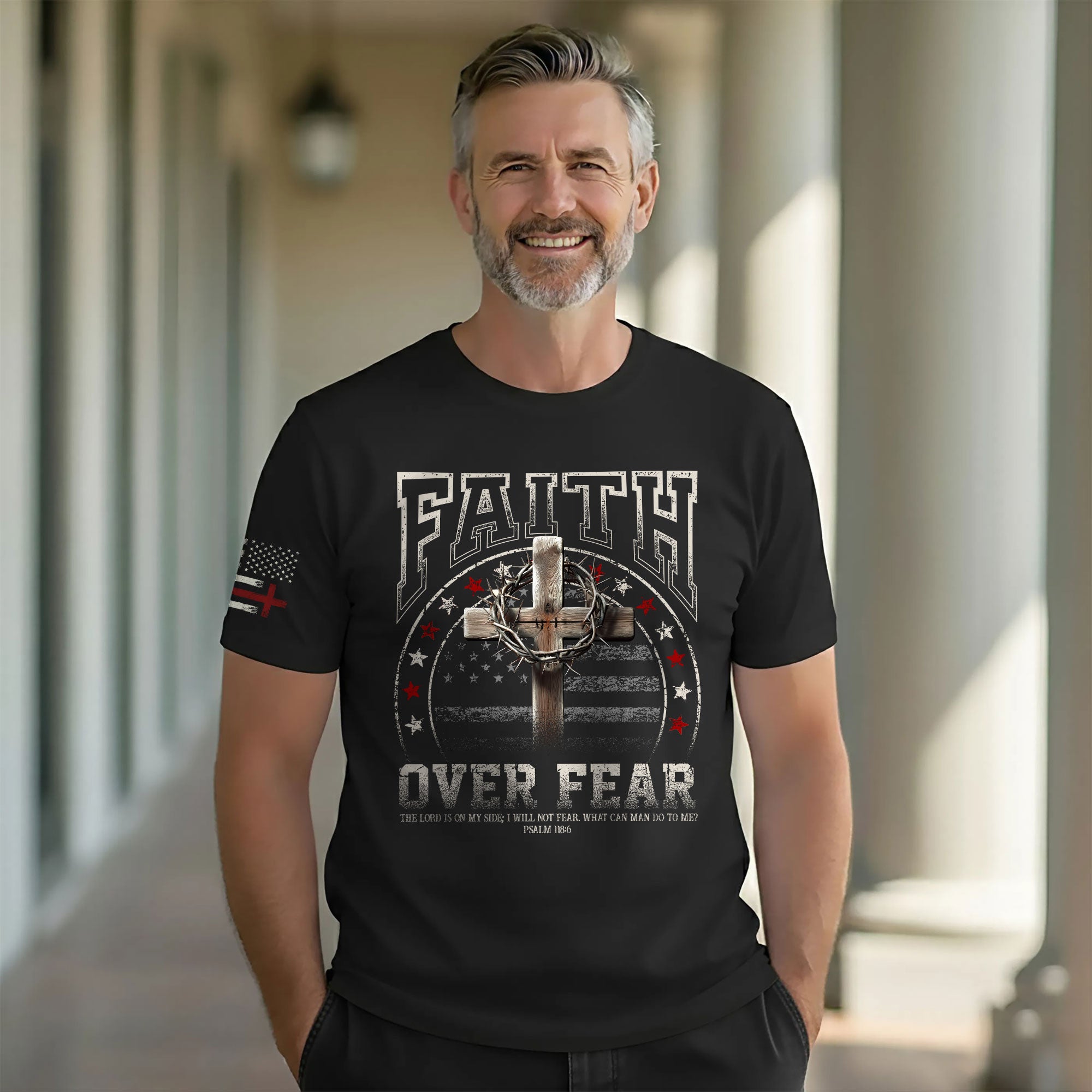 Faith Over Fear Cross American Flag T-Shirt