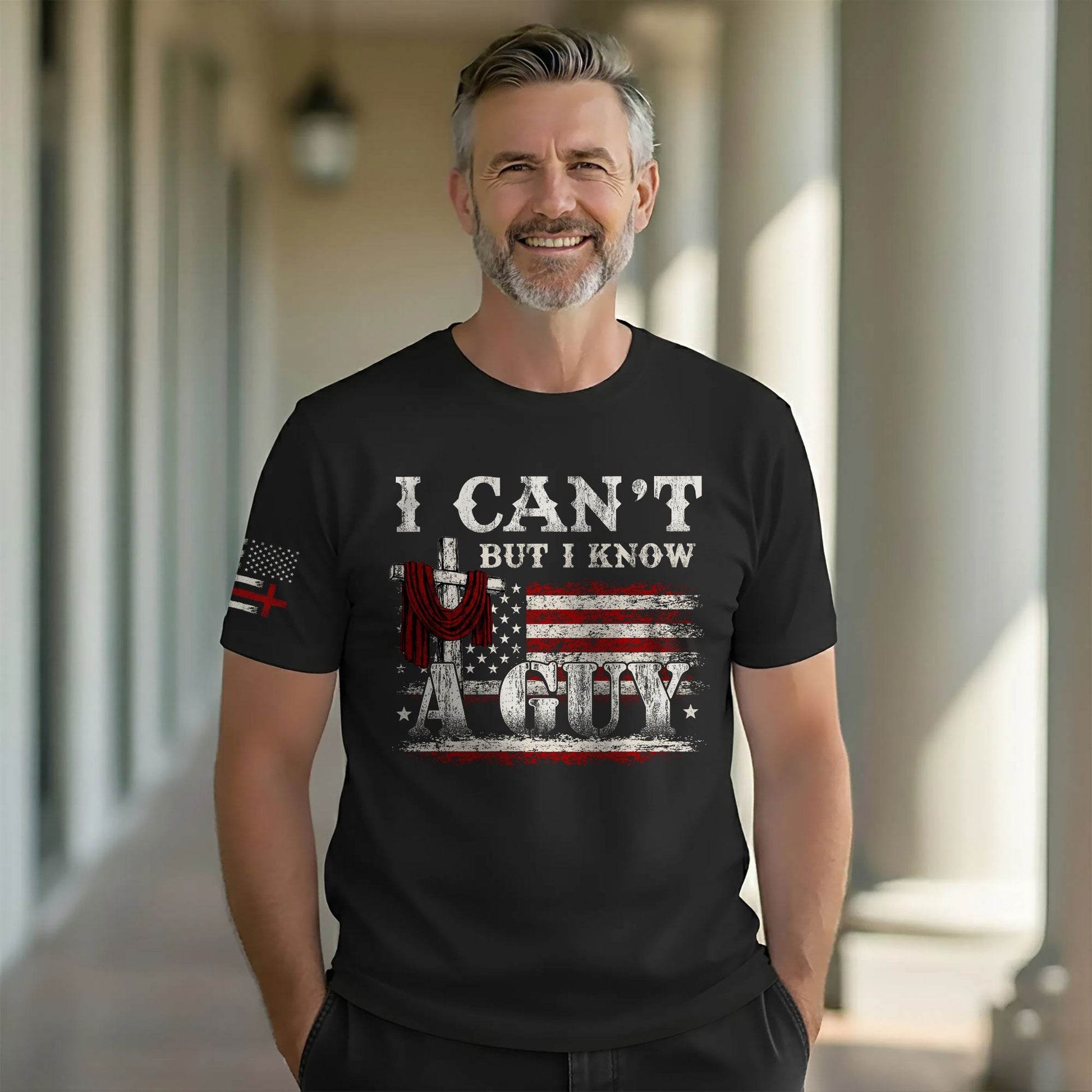 I Can’t But I Know A Guy Cross & Flag Christian T-Shirt - Rust Field Wear