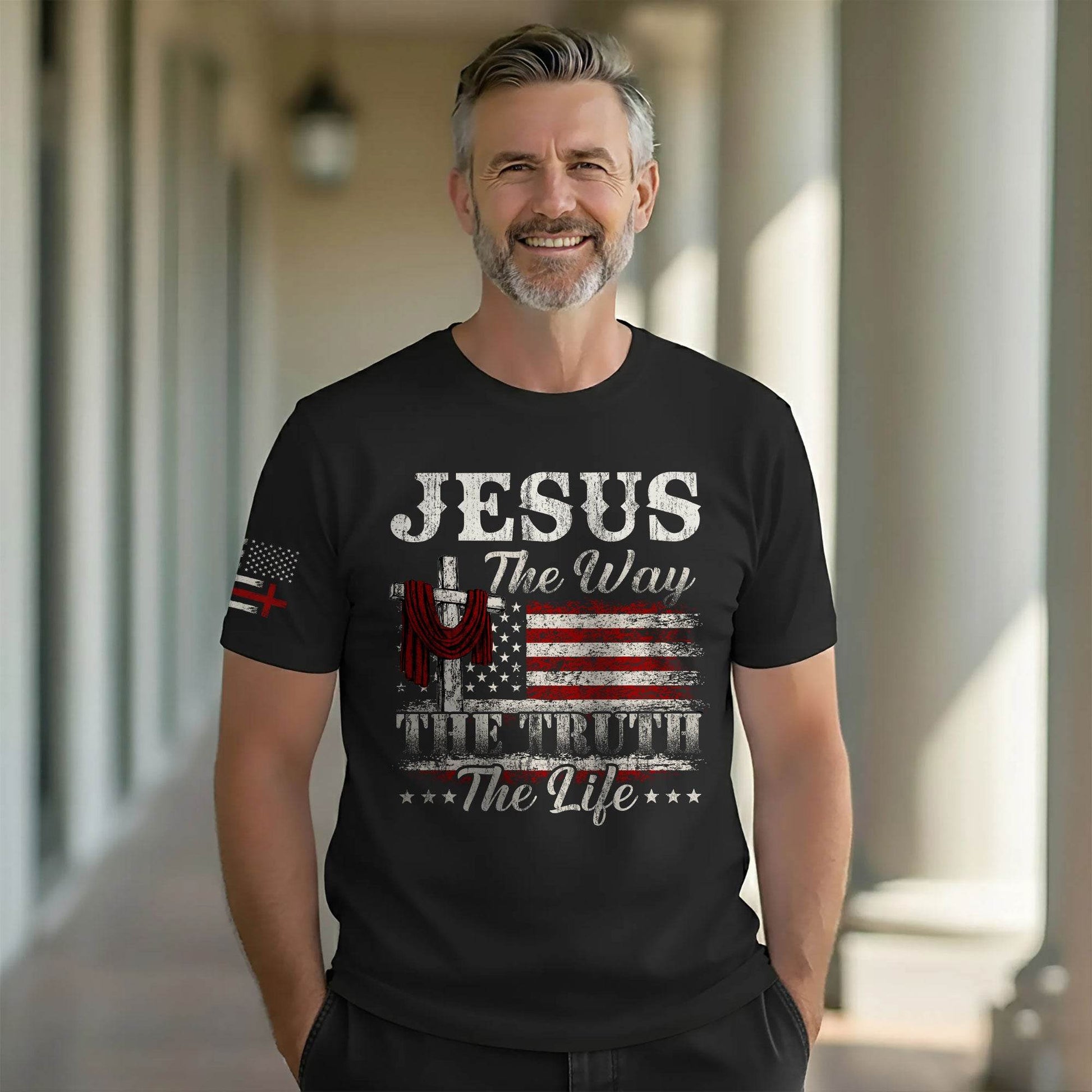 Jesus The Way The Truth The Life Flag Cross T-Shirt - Rust Field Wear