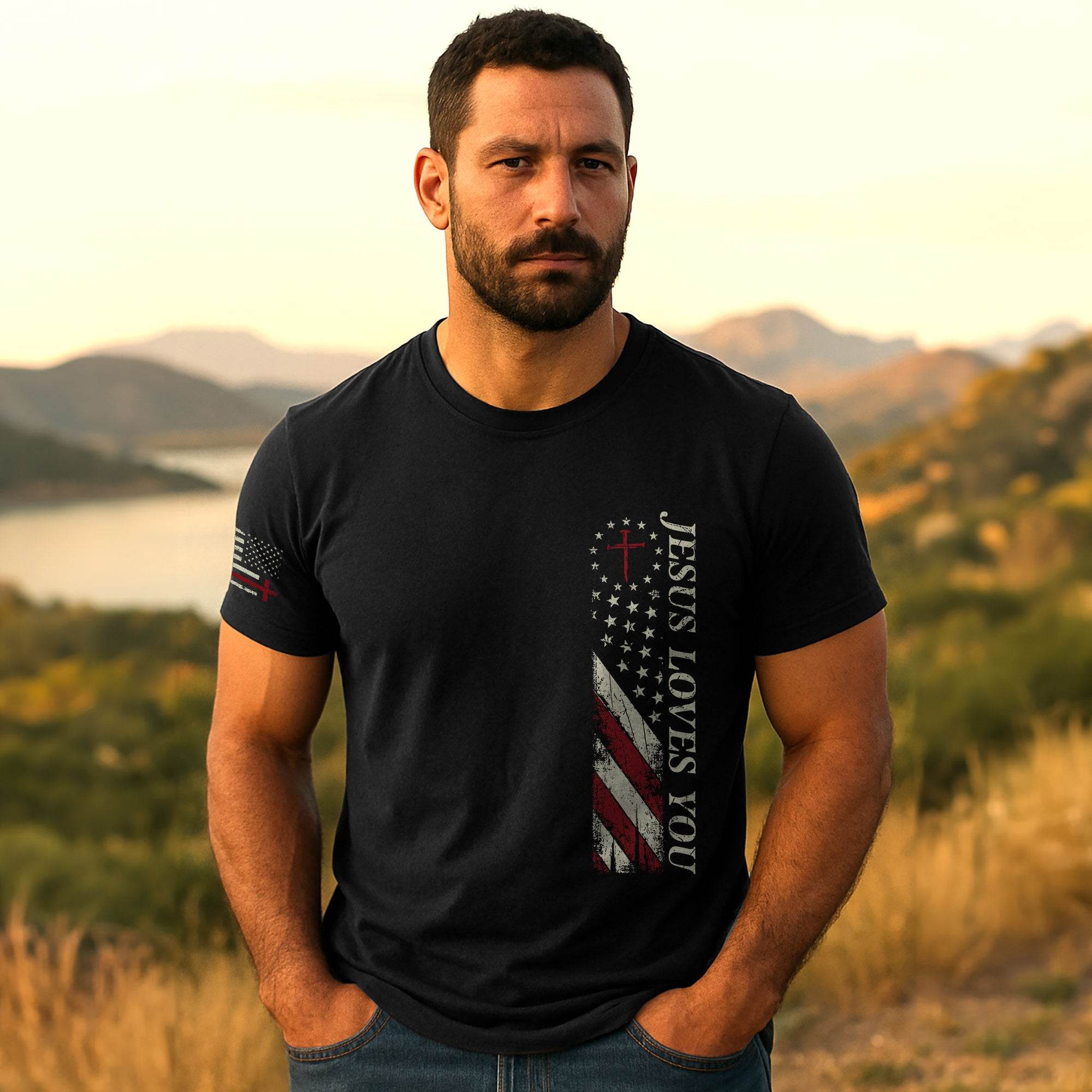 Jesus Loves You Patriotic Cross T-Shirt - Rust Field Wear