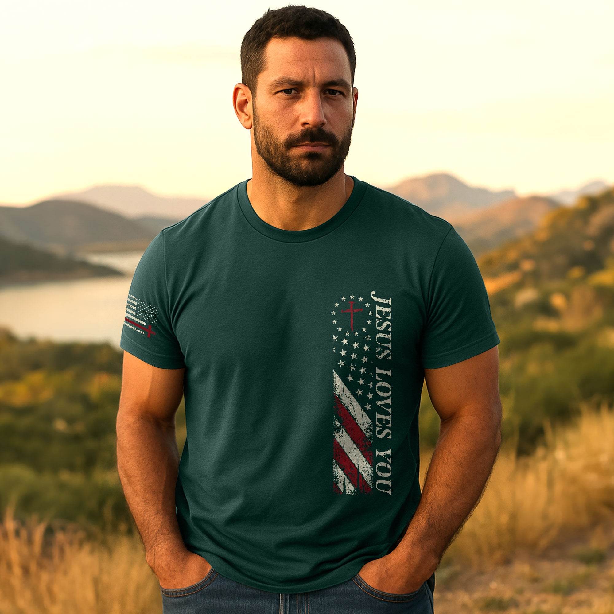 Jesus Loves You Patriotic Cross T-Shirt - Rust Field Wear