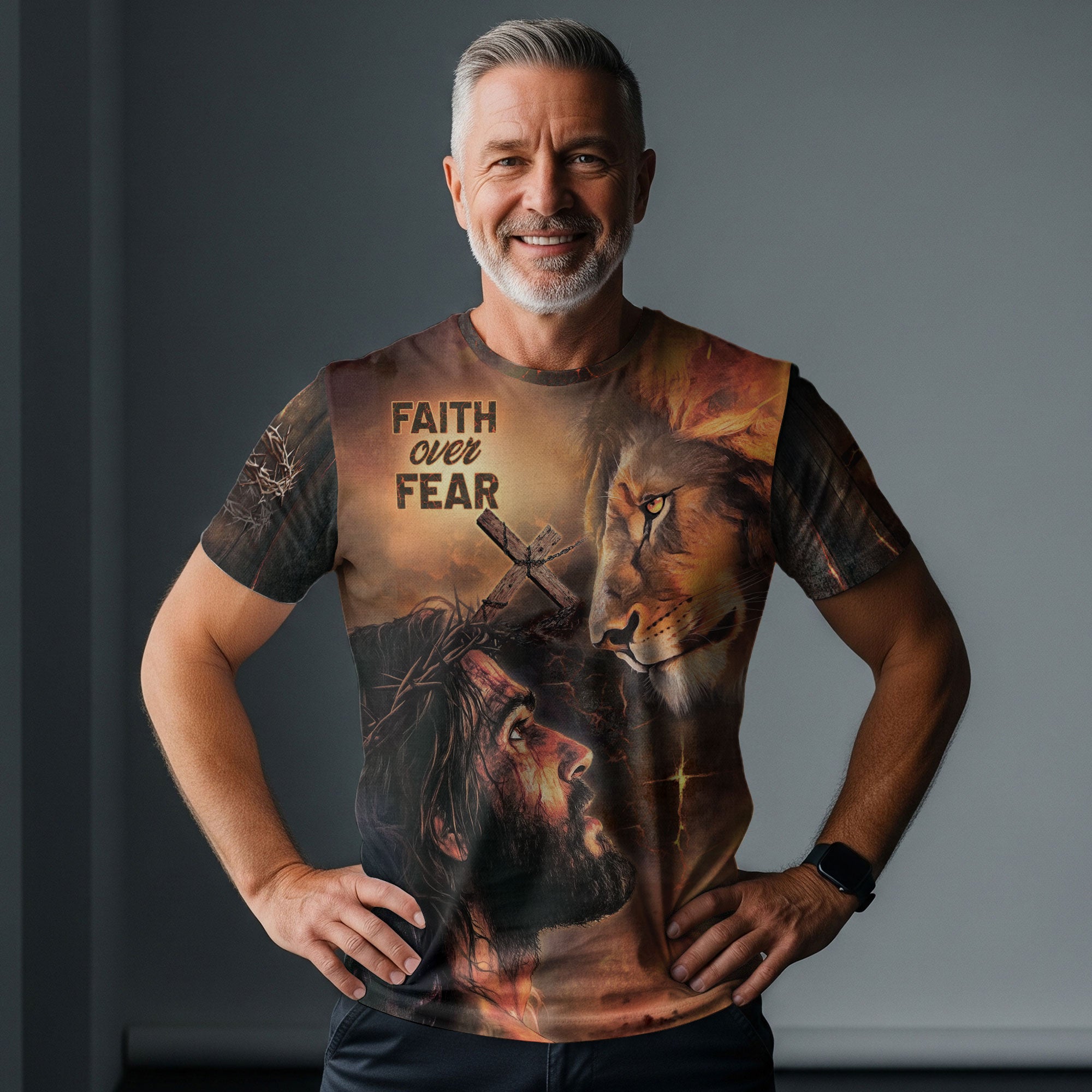 Faith Over Fear Shirt – Jesus, Lion Christian T-Shirt for Bold Believers