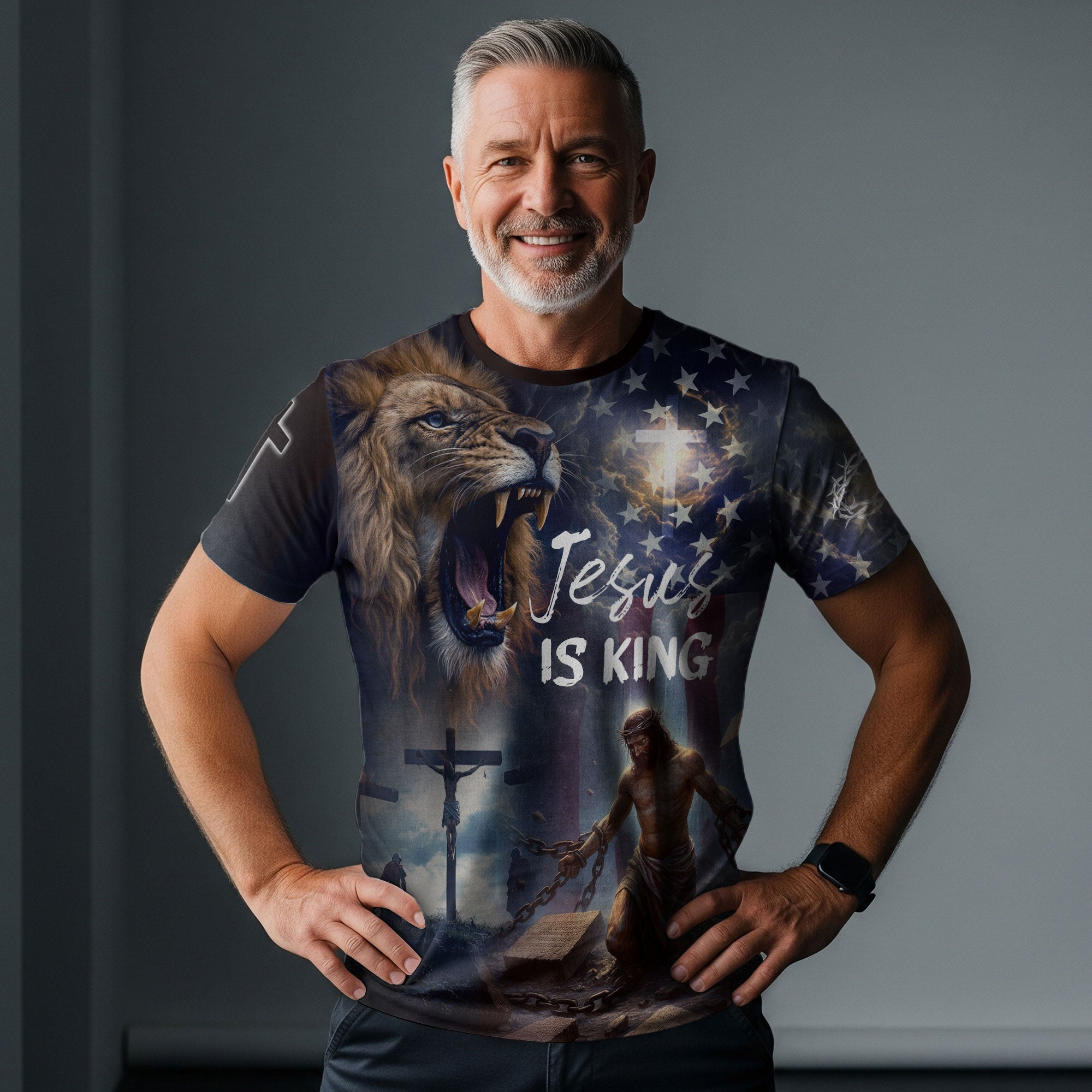 Jesus Is King Lion & Cross Christian T-Shirt