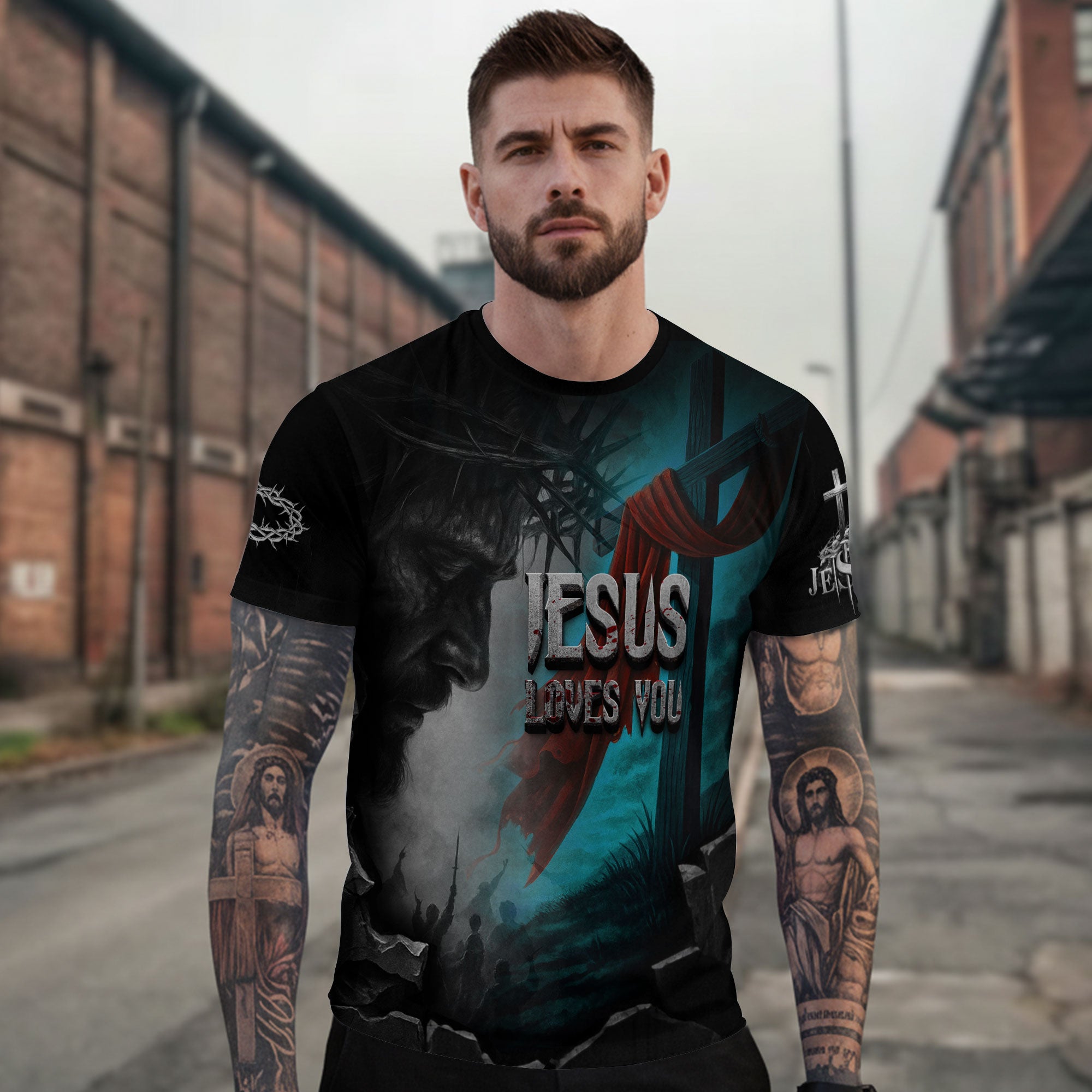 Jesus Loves You Cross of Redemption Lion Christian T-Shirt