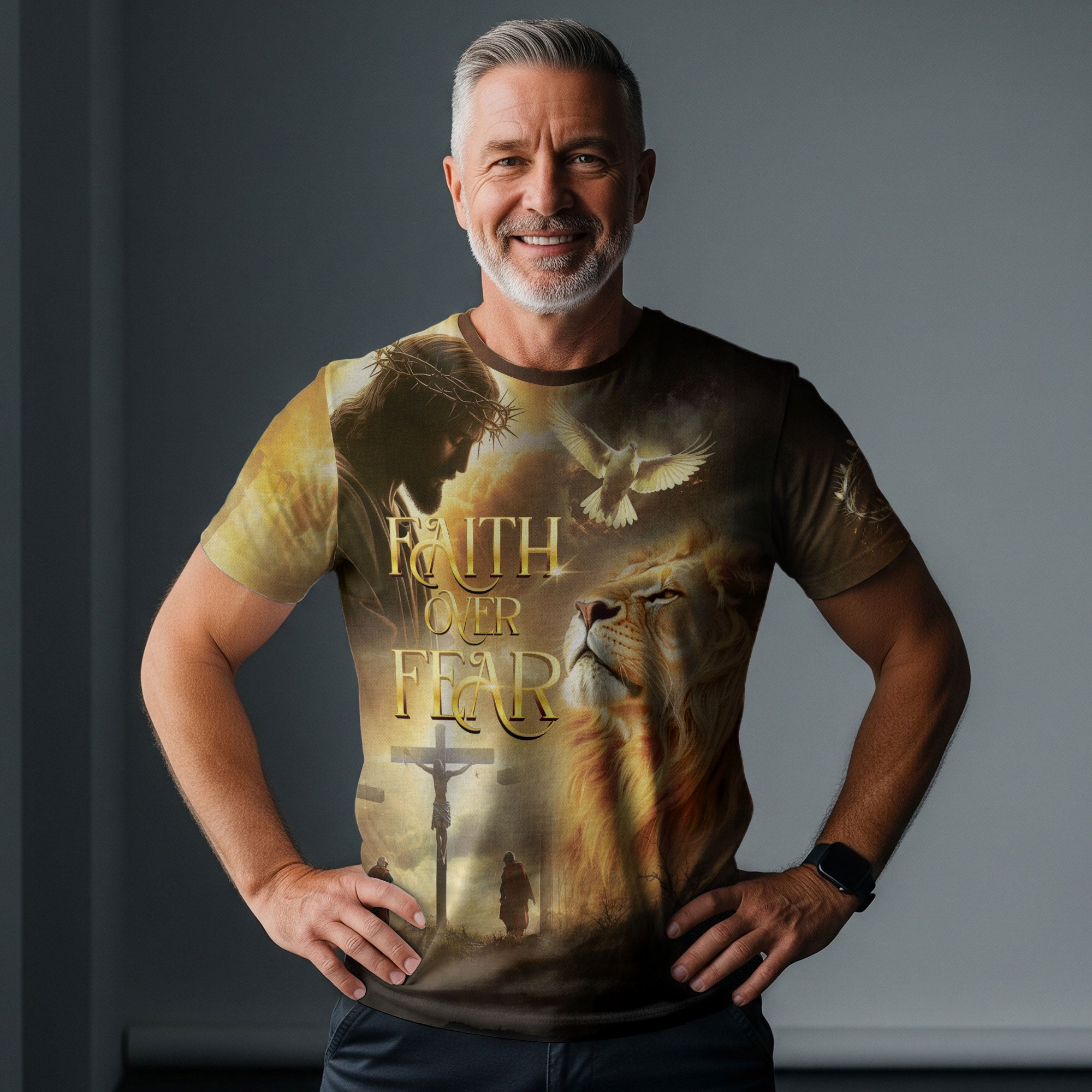 Faith Over Fear Lion & Dove Christian T-Shirt