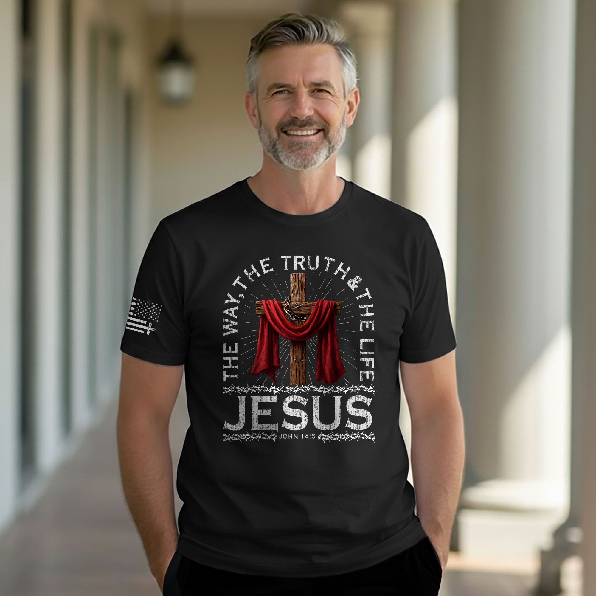 The Way The Truth The Life John 14:6 Jesus Cross Red Cloth T-Shirt