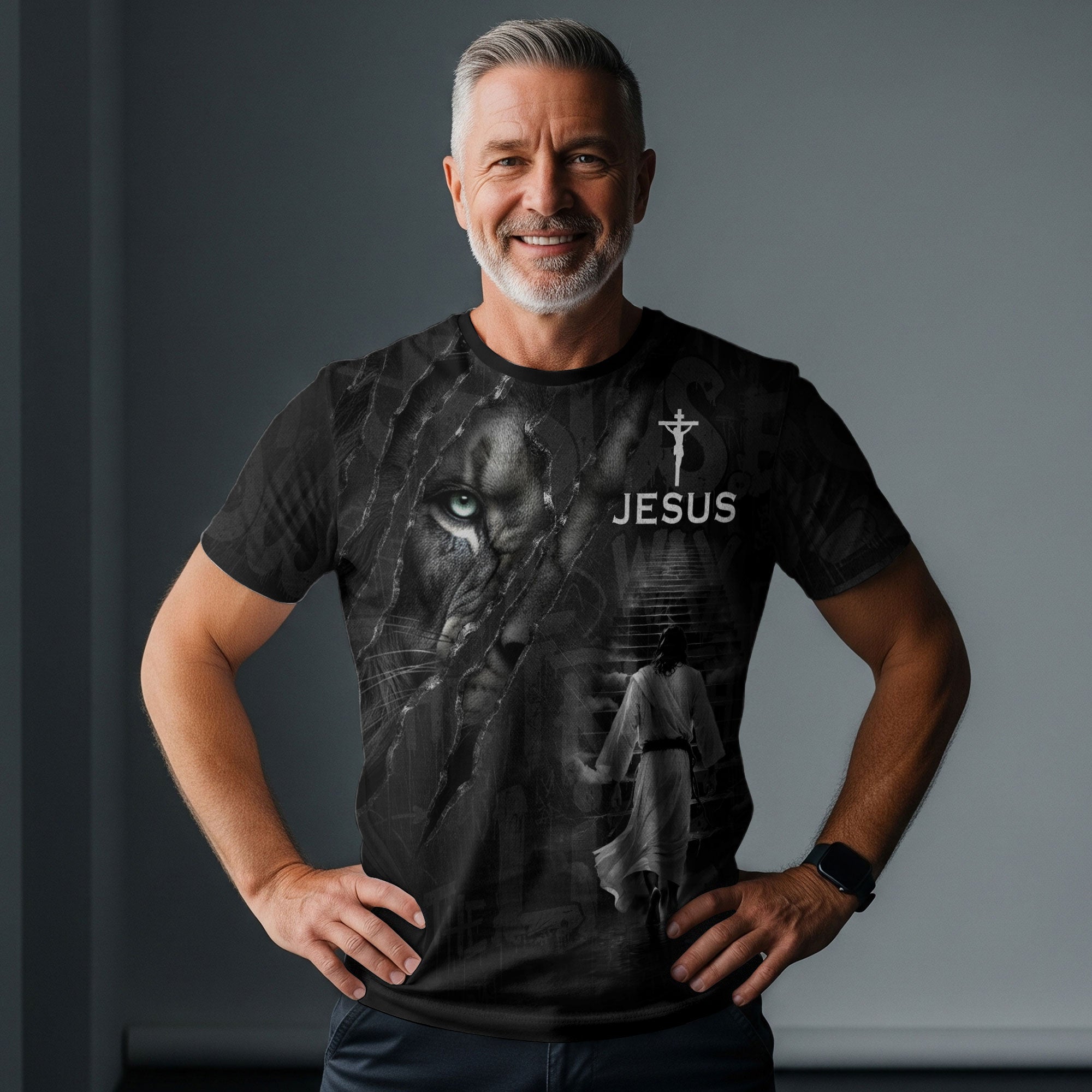 Jesus The Way The Truth The Life Lion Eye Cross Christian T-Shirt