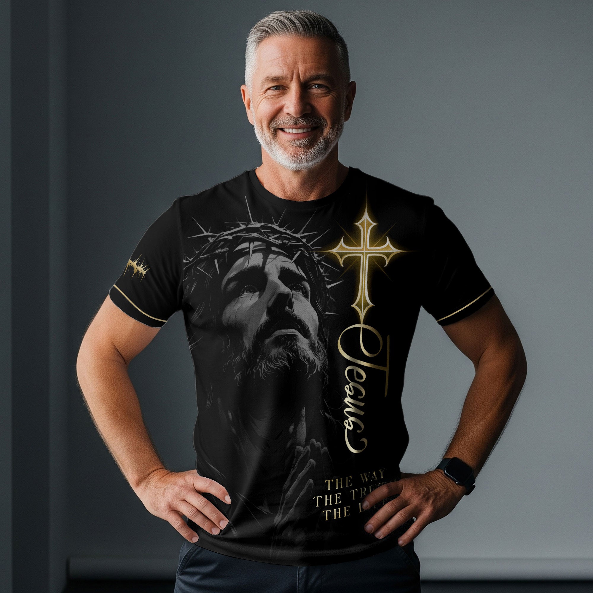 Jesus The Way The Truth The Life Golden Cross Lion Christian T-Shirt