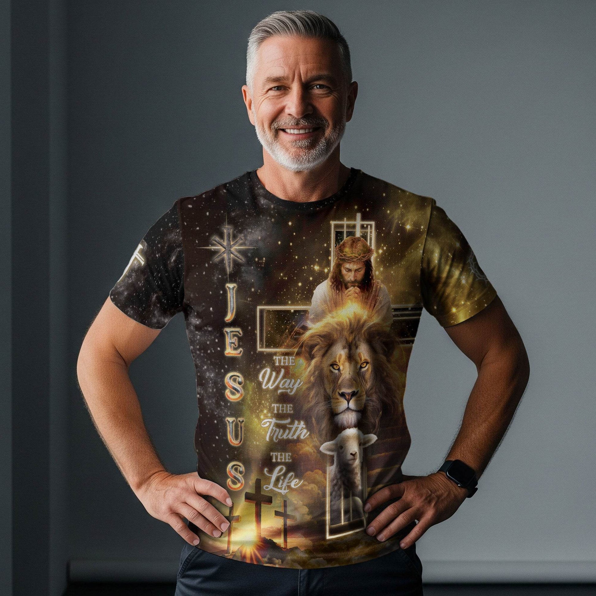 Jesus The Way The Truth The Life Cross Lion Lamb T-Shirt - Rust Field Wear