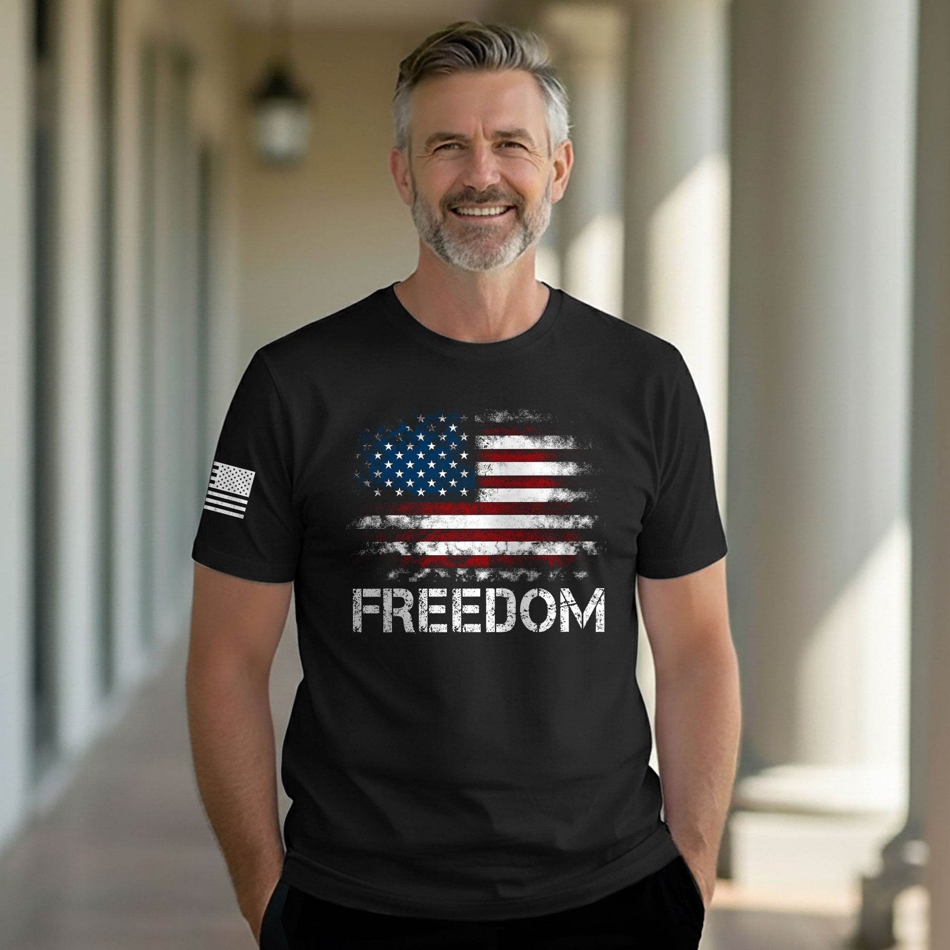 Freedom Distressed American Flag Bold Patriotic T-Shirt - Rust Field Wear