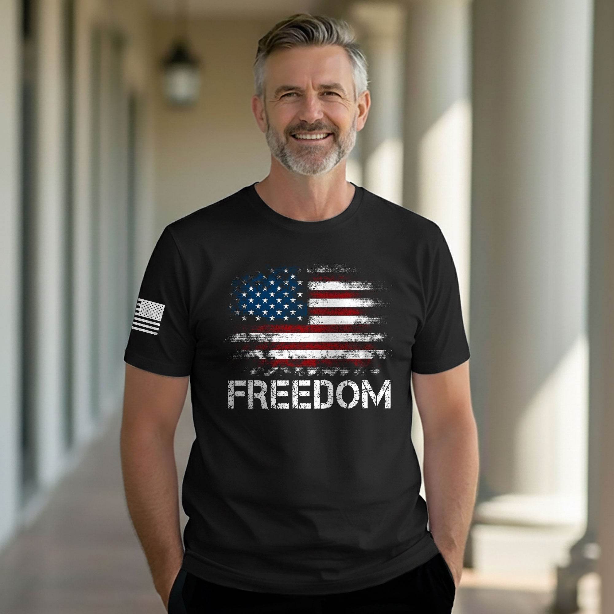 Freedom Distressed American Flag Bold Patriotic T-Shirt - Rust Field Wear