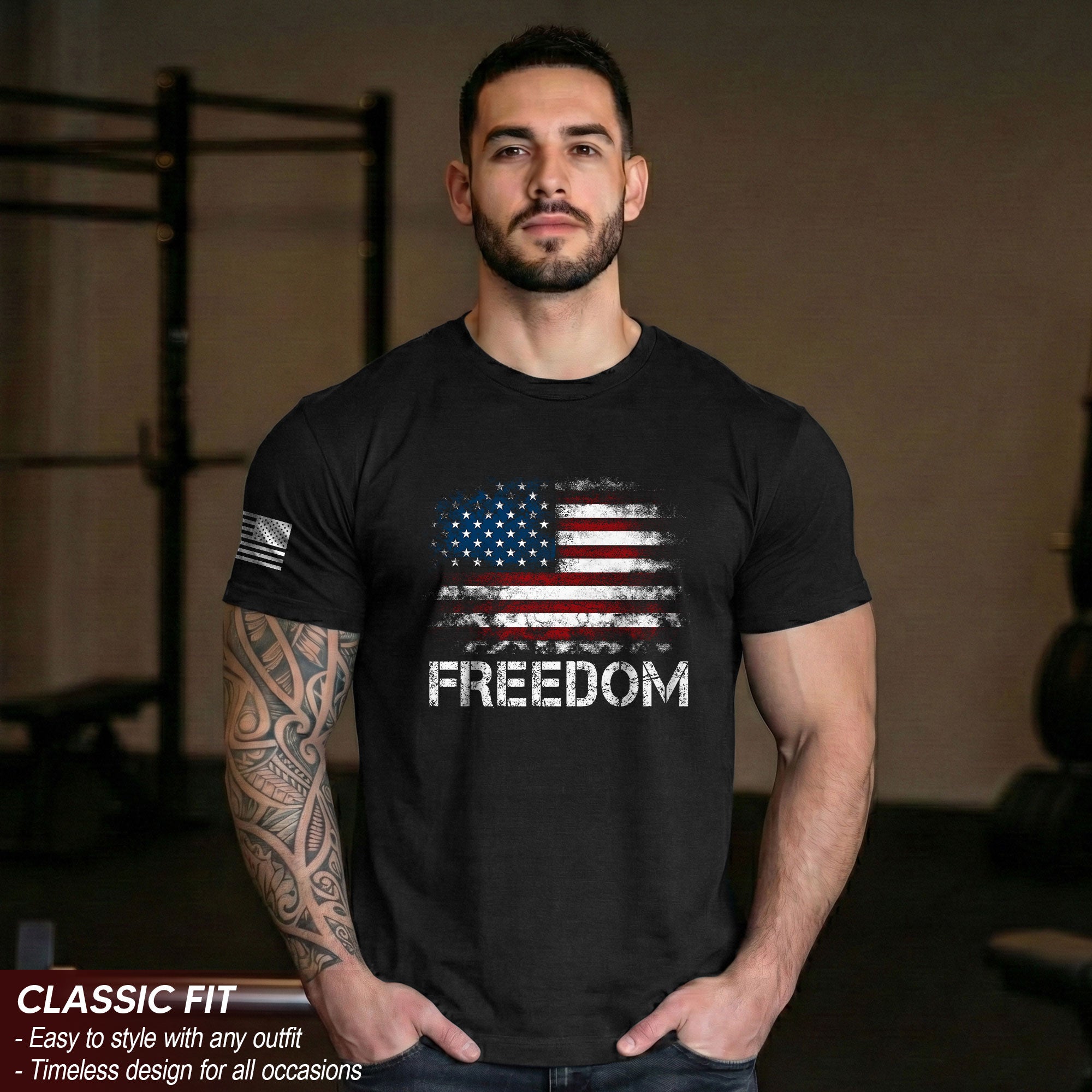 Freedom Distressed American Flag Bold Patriotic T-Shirt
