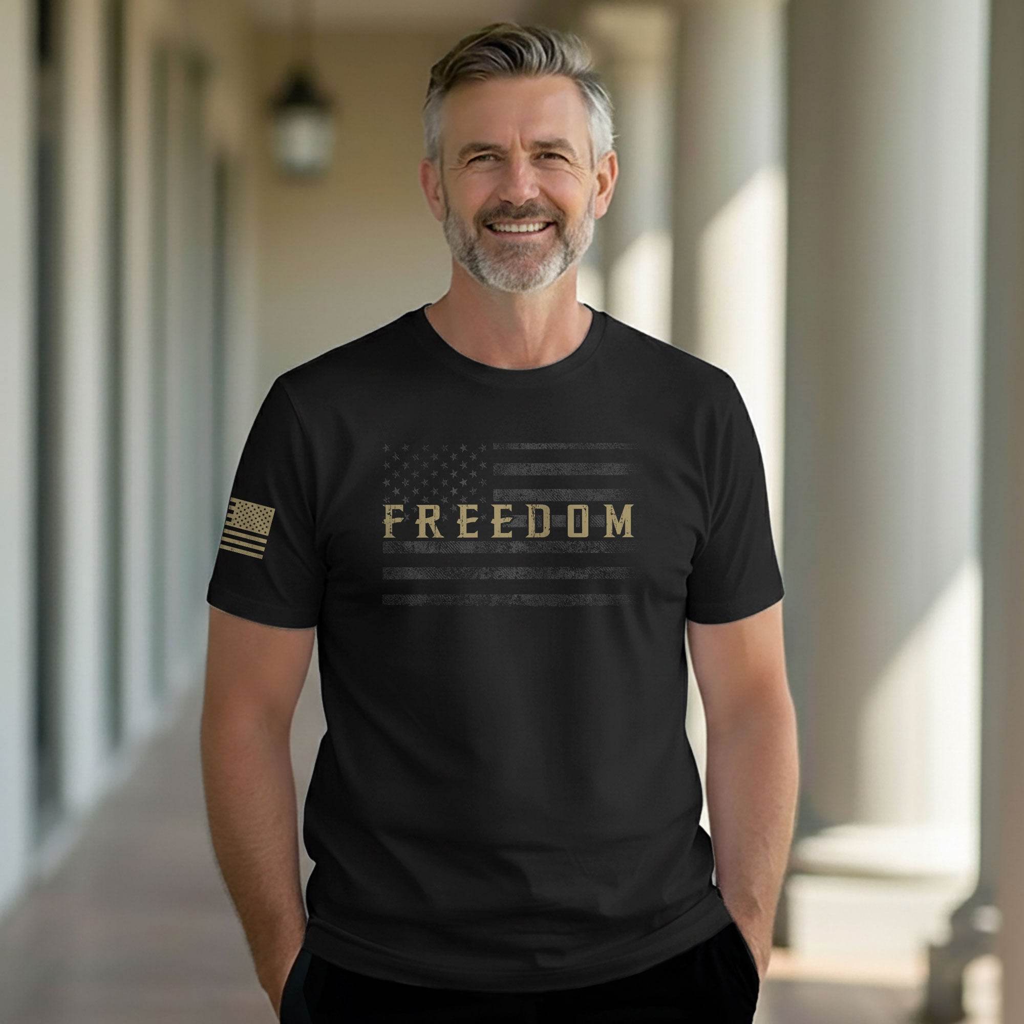 Freedom Distressed American Flag Military Style T-Shirt - Rust Field Wear