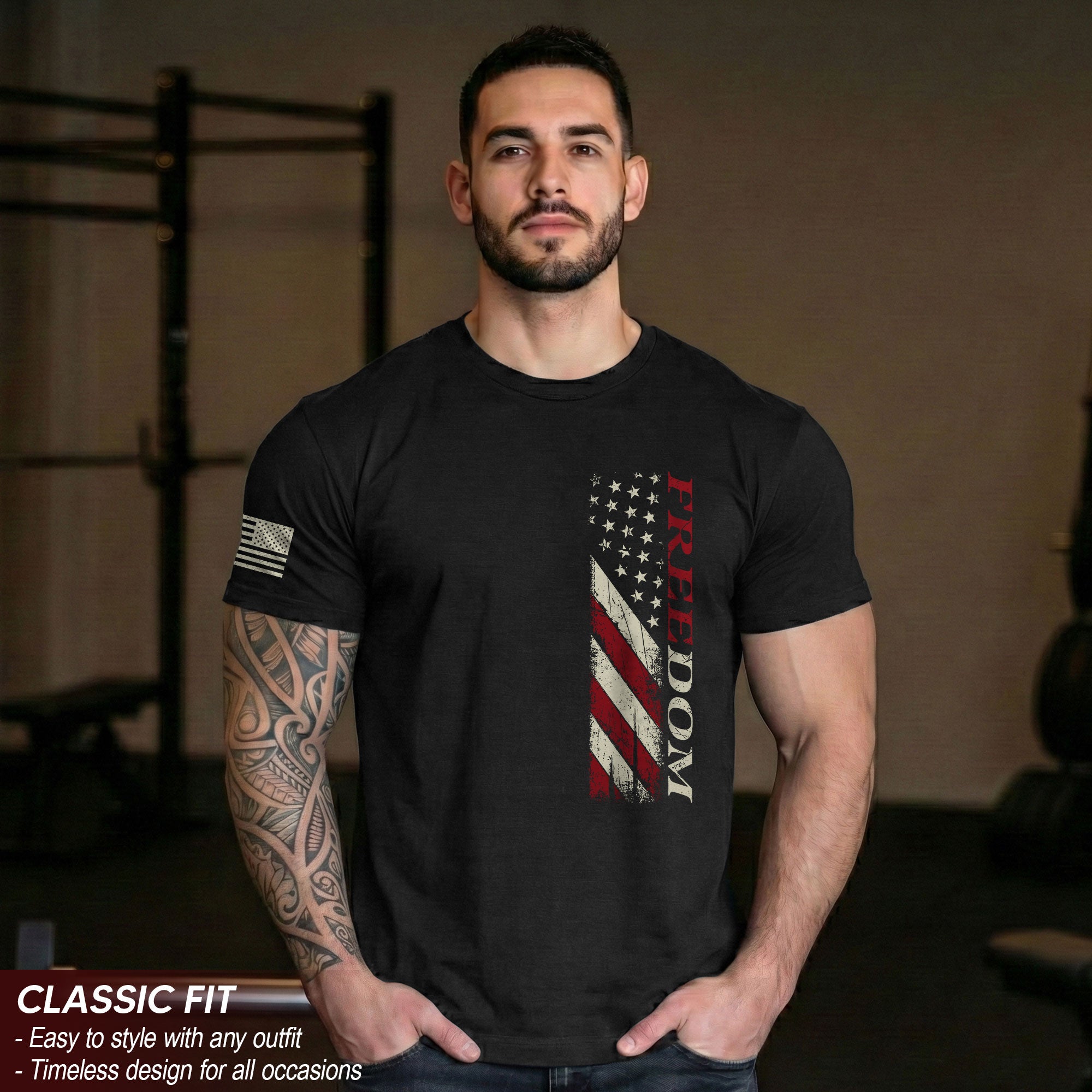 Freedom Vertical American Flag Patriotic Tribute T-Shirt