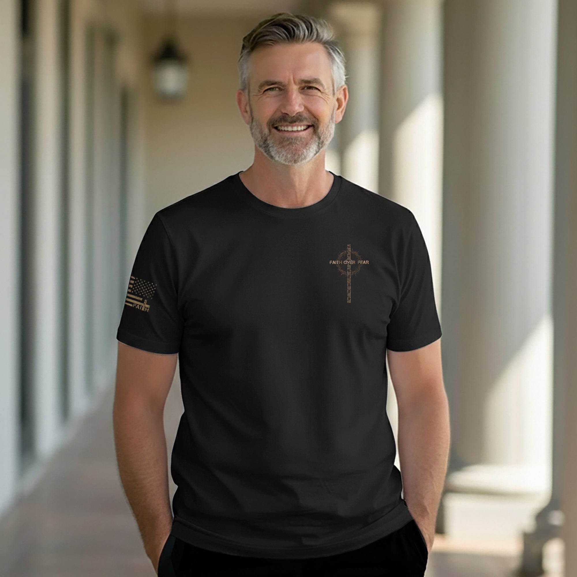 Faith Over Fear T-Shirt – Crown of Thorns Cross with Scripture Quote - Rust Field Wear