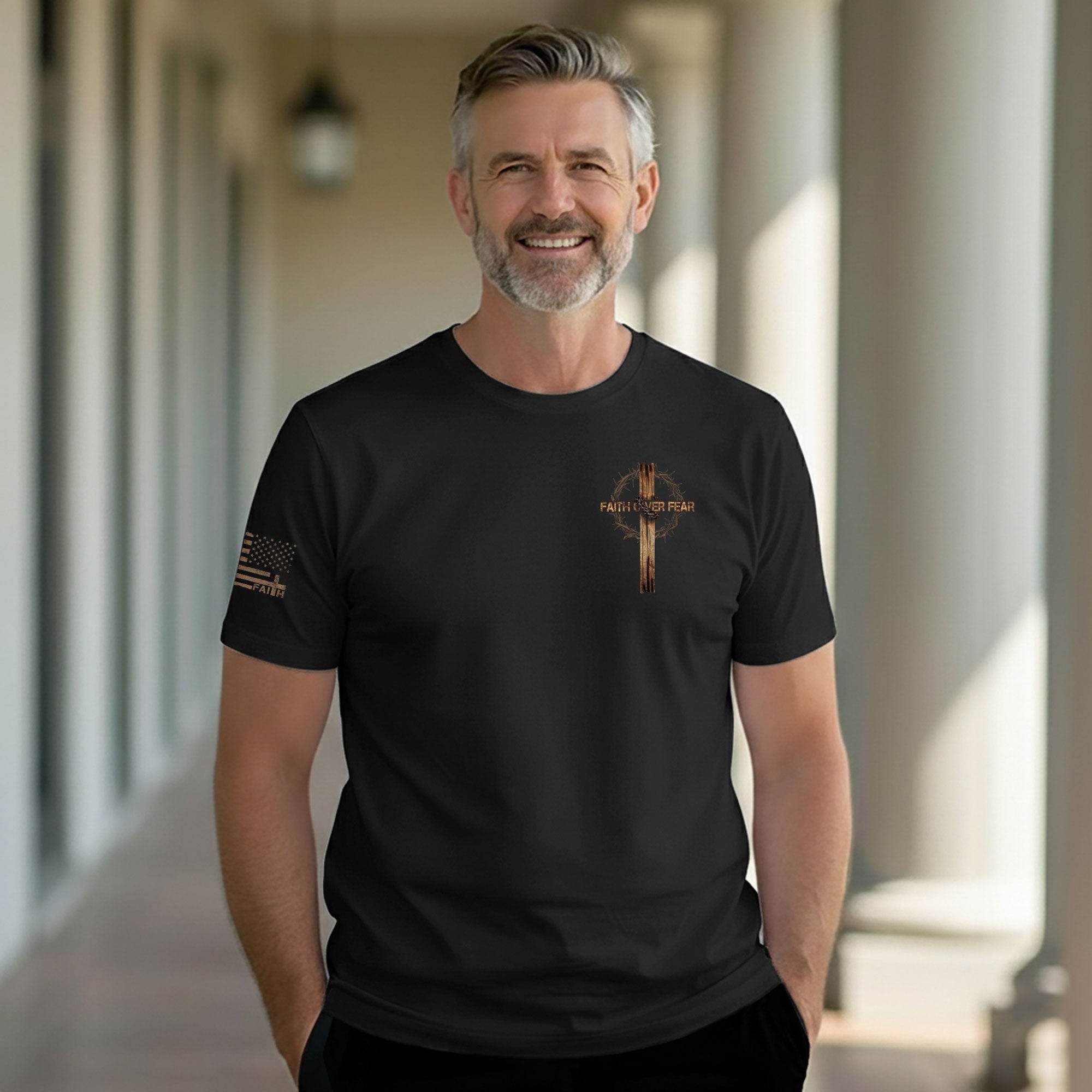 Faith Over Fear Wooden Cross Crown of Thorns T-Shirt - Rust Field Wear