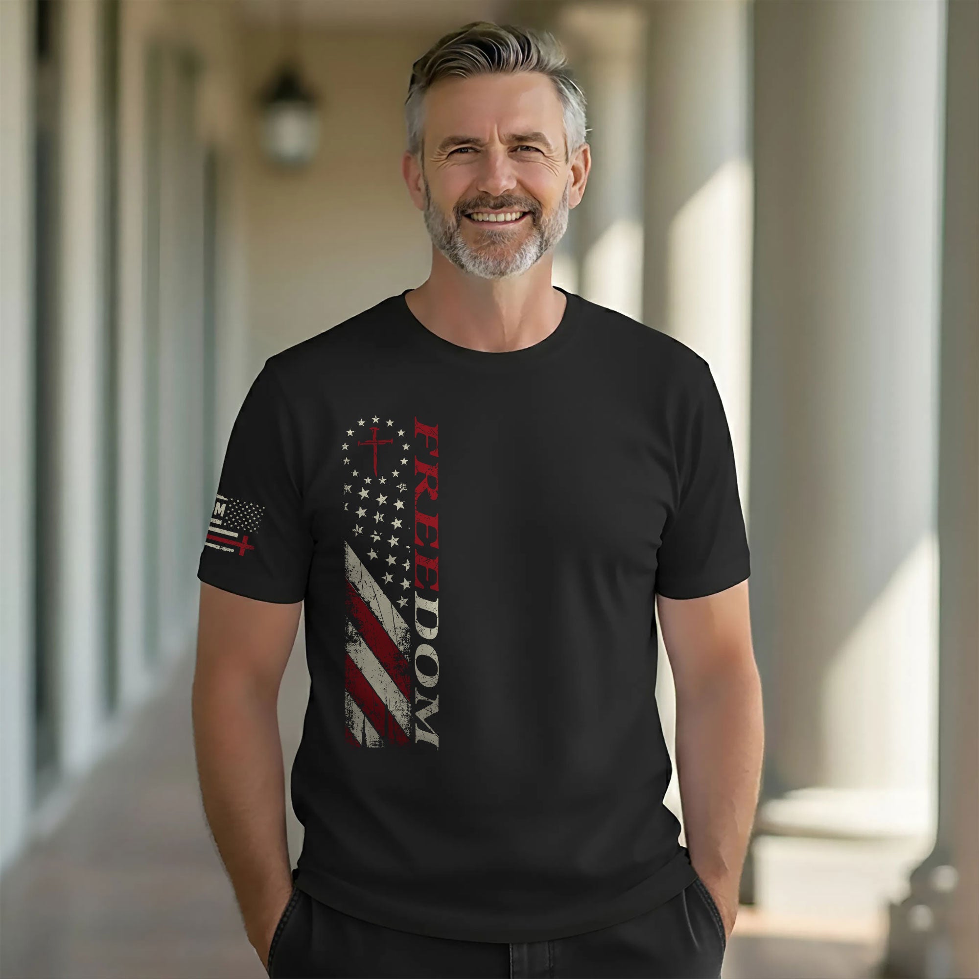 Freedom Memorial Patriotic American Flag & Bold Quote T-Shirt
