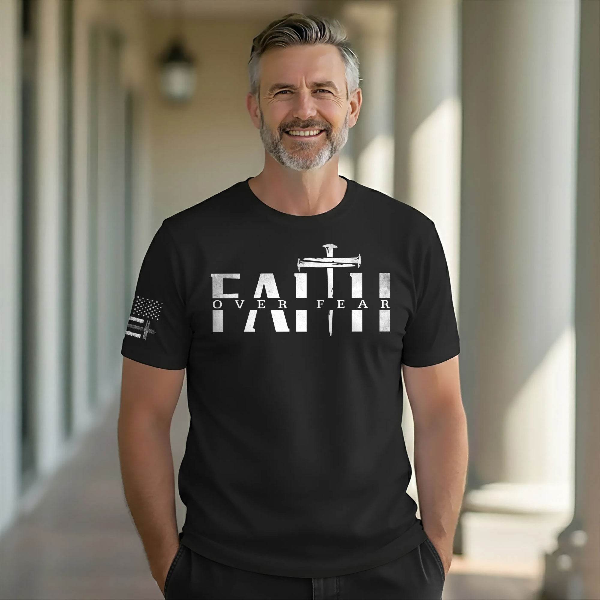 Faith Over Fear Sword Cross Graphic T-Shirt - Rust Field Wear