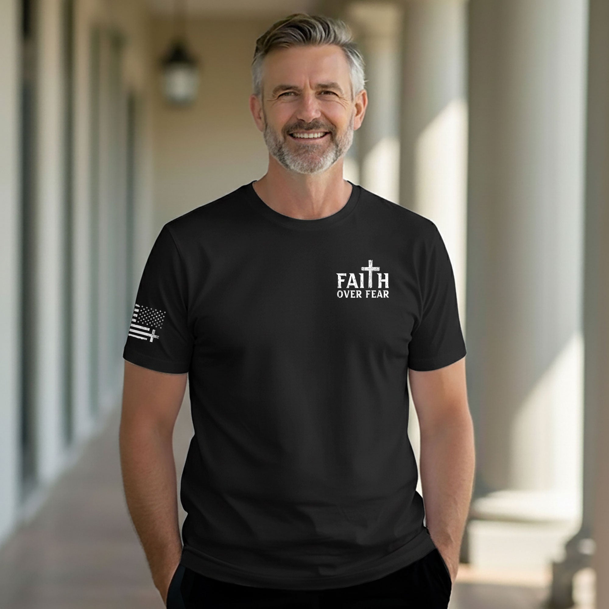 Faith Over Fear Wooden Cross Crown Christian T-Shirt