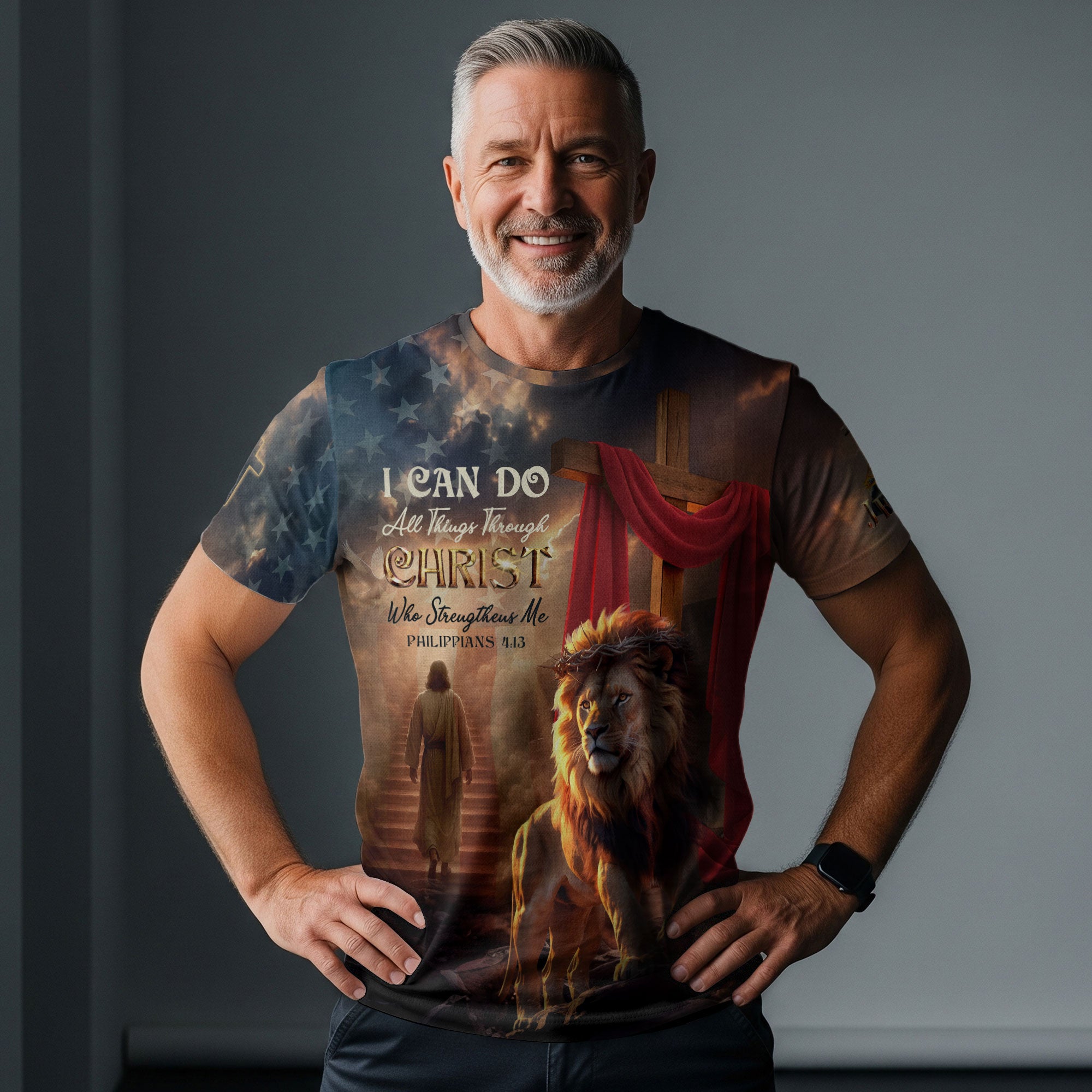 I Can Do All Things Through Christ Lion and Lamb Cross Christian T-Shirt