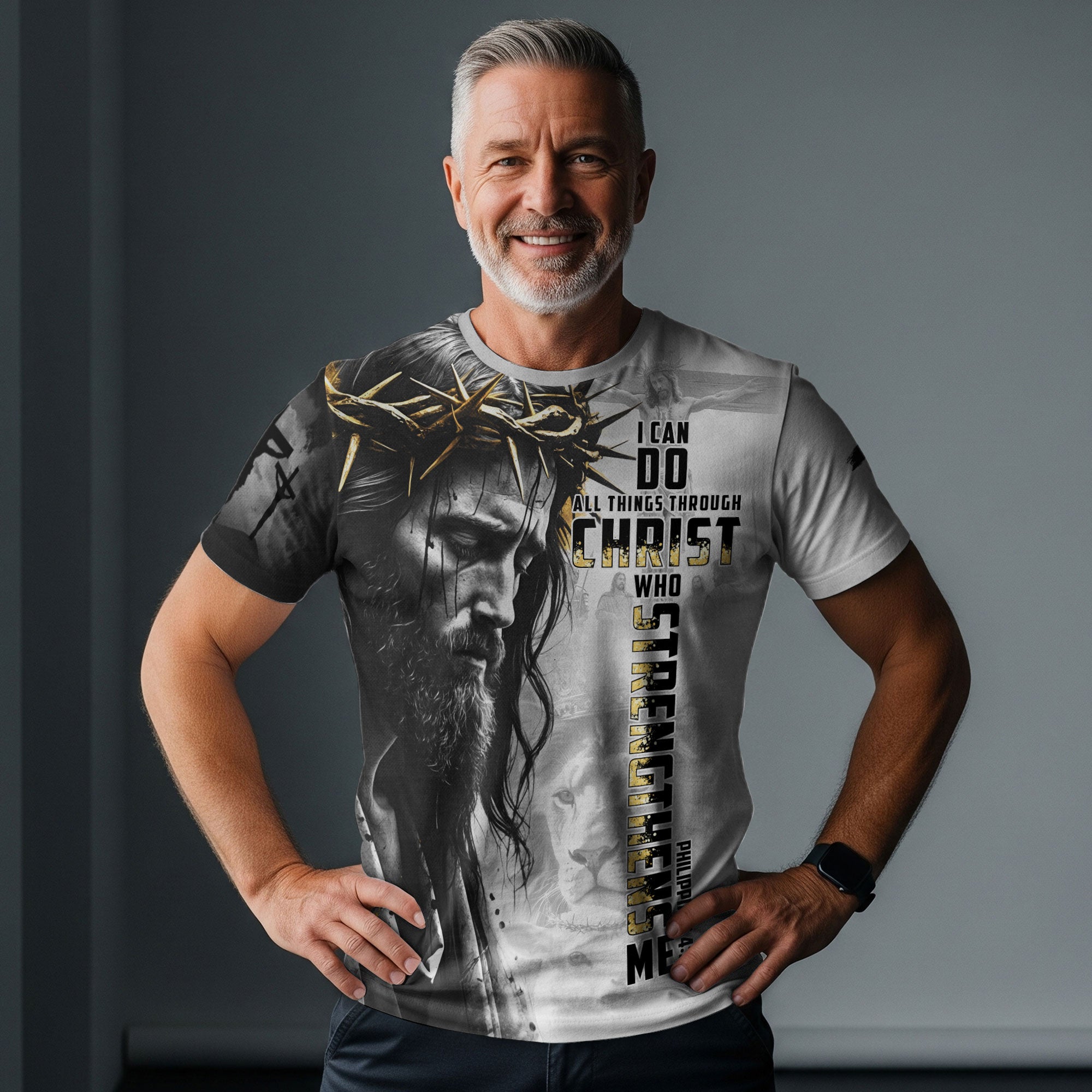I Can Do All Things Through Christ Crown of Thorns Lion Christian T-Shirt