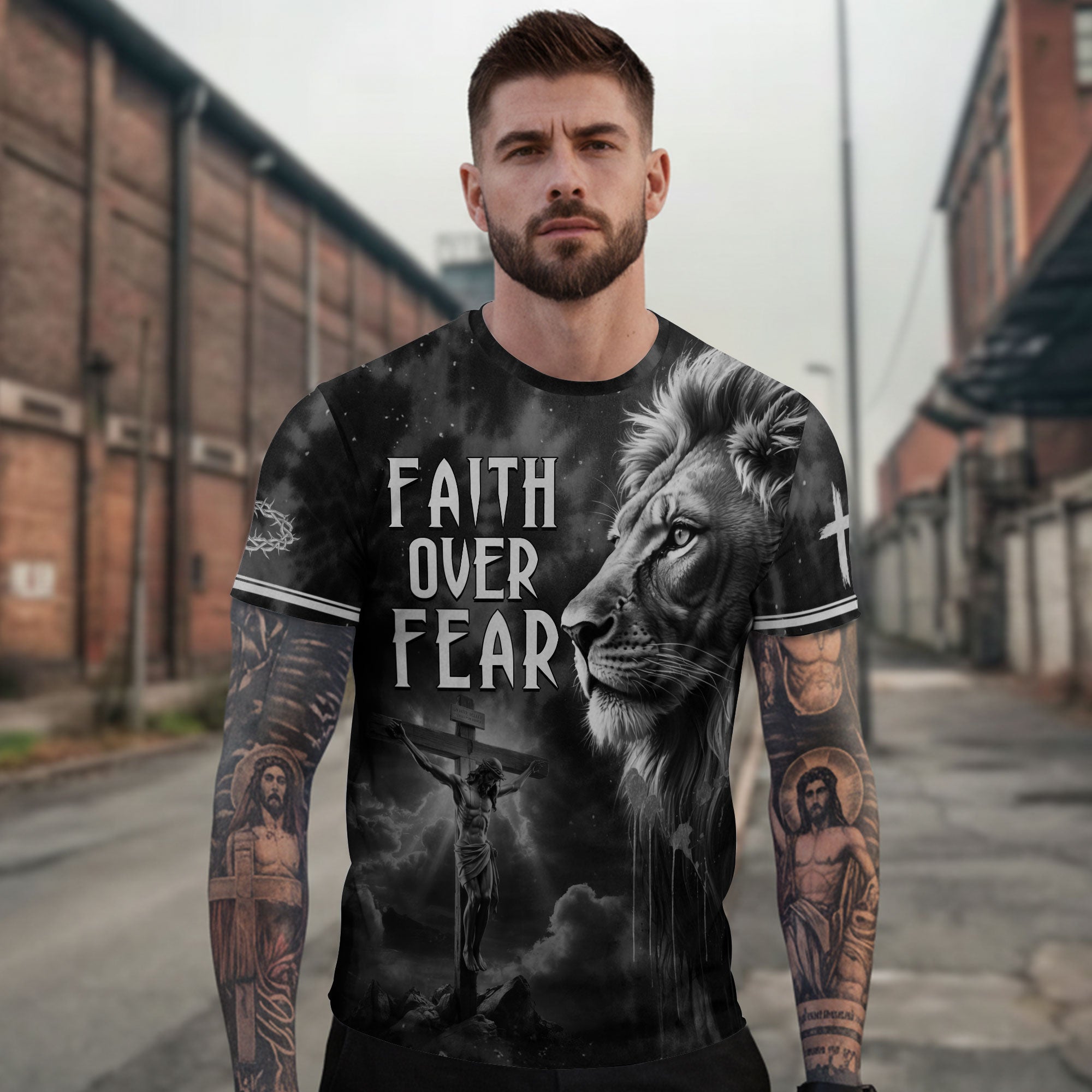 Faith Over Fear Lion of Judah Jesus Christian T-Shirt
