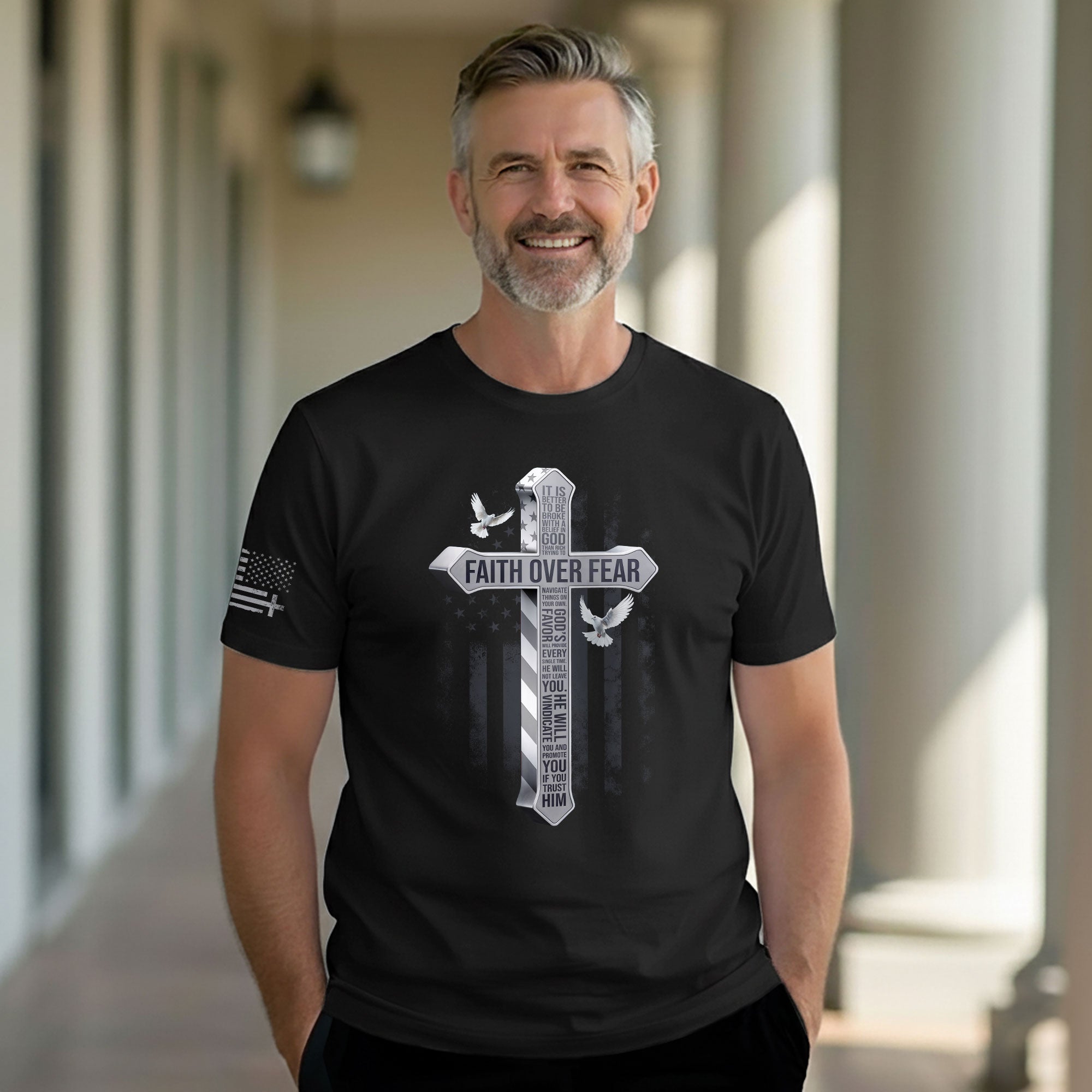 Faith Over Fear American Flag Cross Dove Christian T-Shirt