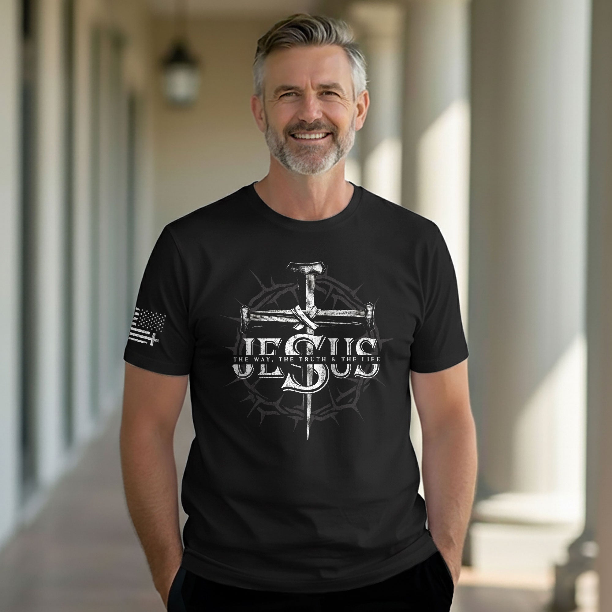 Jesus The Way The Truth The Life Nail Cross Crown Christian T-Shirt
