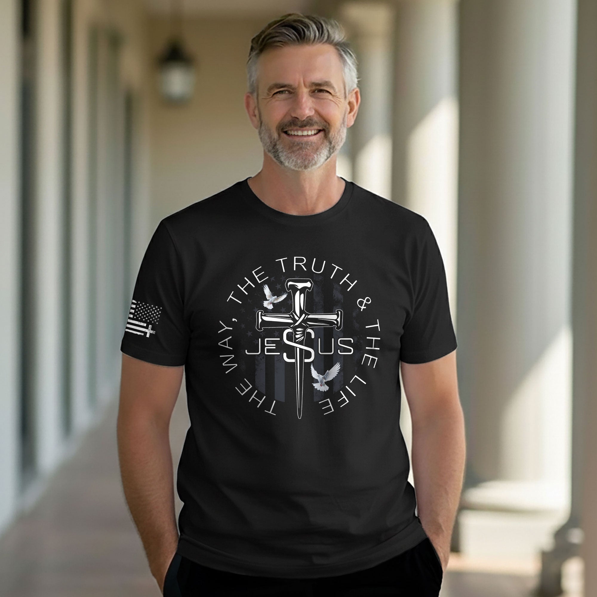 Jesus The Way The Truth The Life Nail Cross Dove Christian T-Shirt