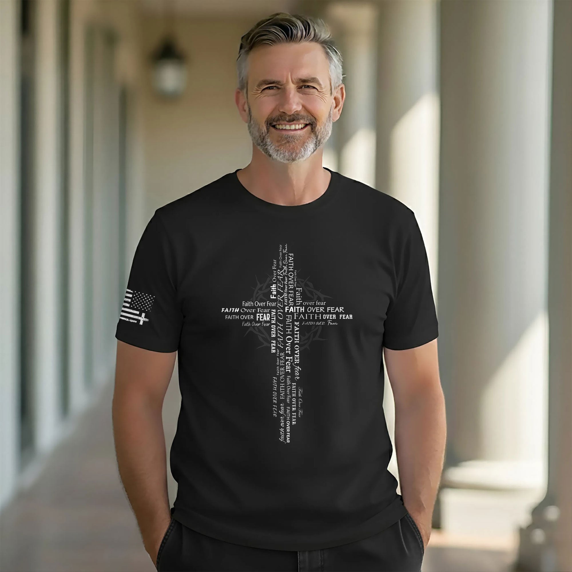Faith Over Fear Typography Cross Christian T-Shirt