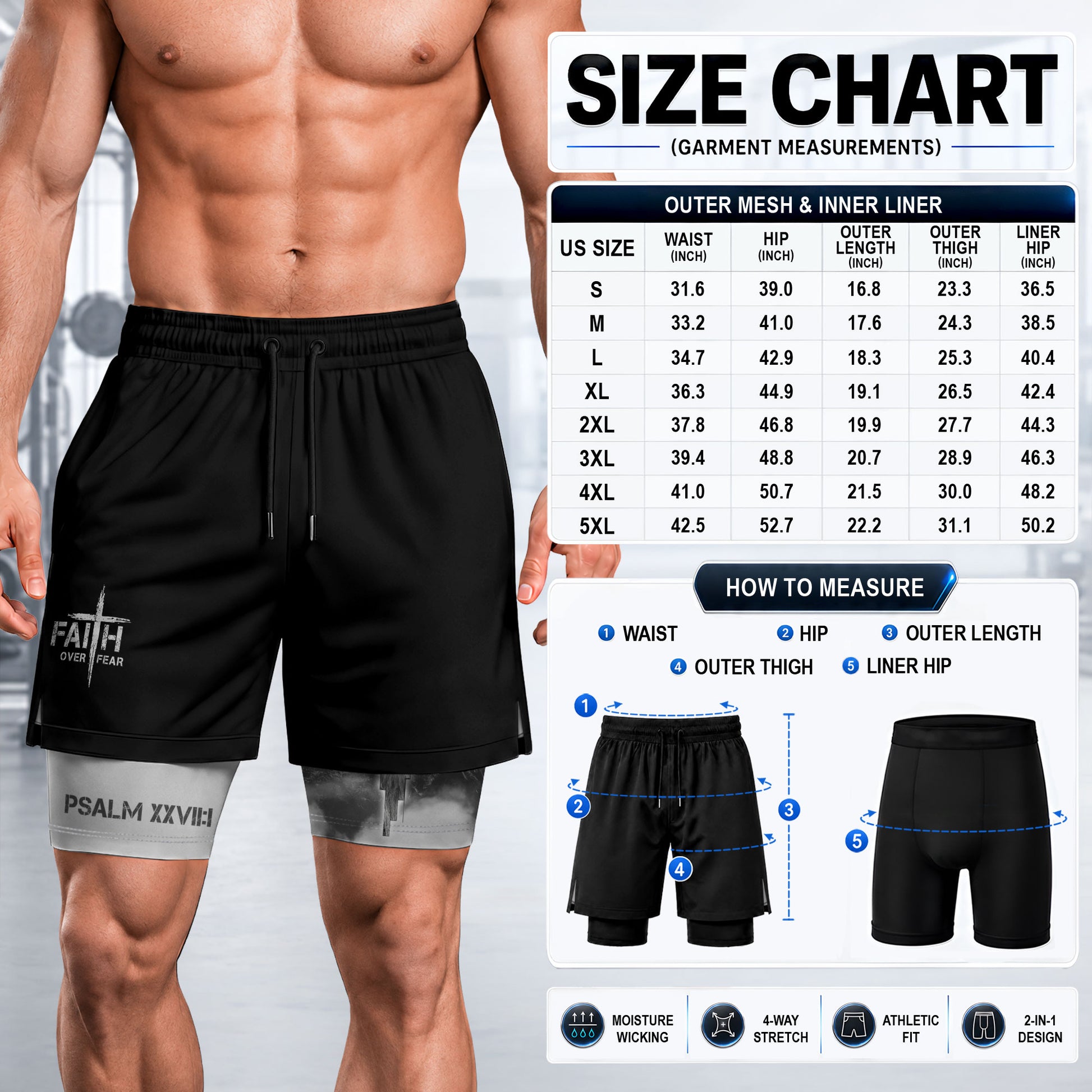 Faith Over Fear Christian Gym Shorts for Men Lion Cross Design - Rust Field Wear