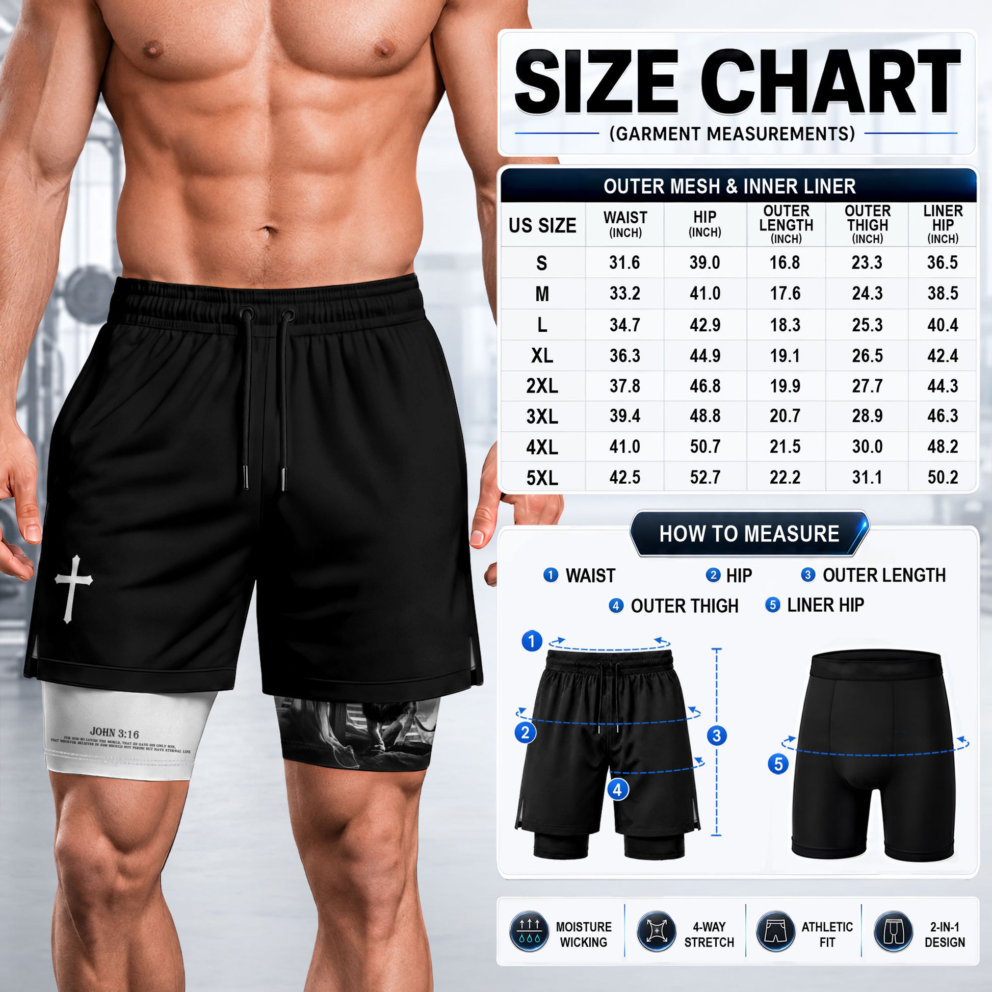 Christian Lion Cross Shorts for Men John 3:16 Bible Verse - Rust Field Wear