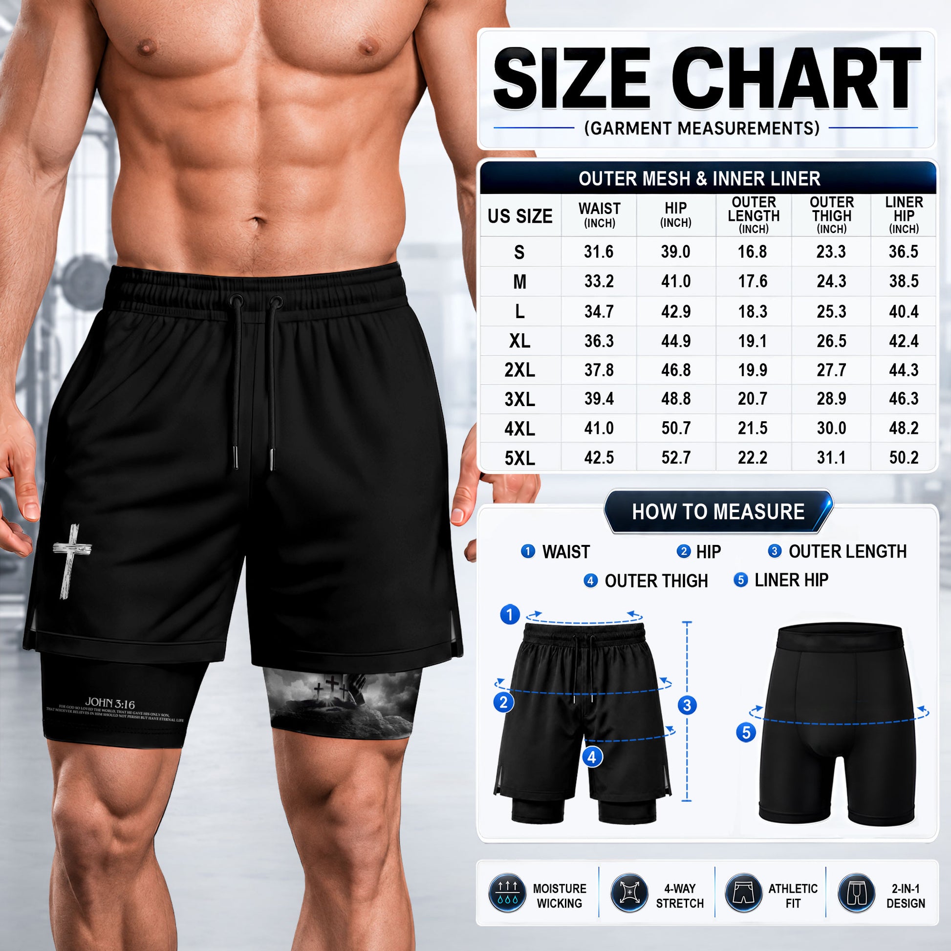 John 3:16 Bible Verse Shorts for Men Jesus Cross Christian Apparel - Rust Field Wear