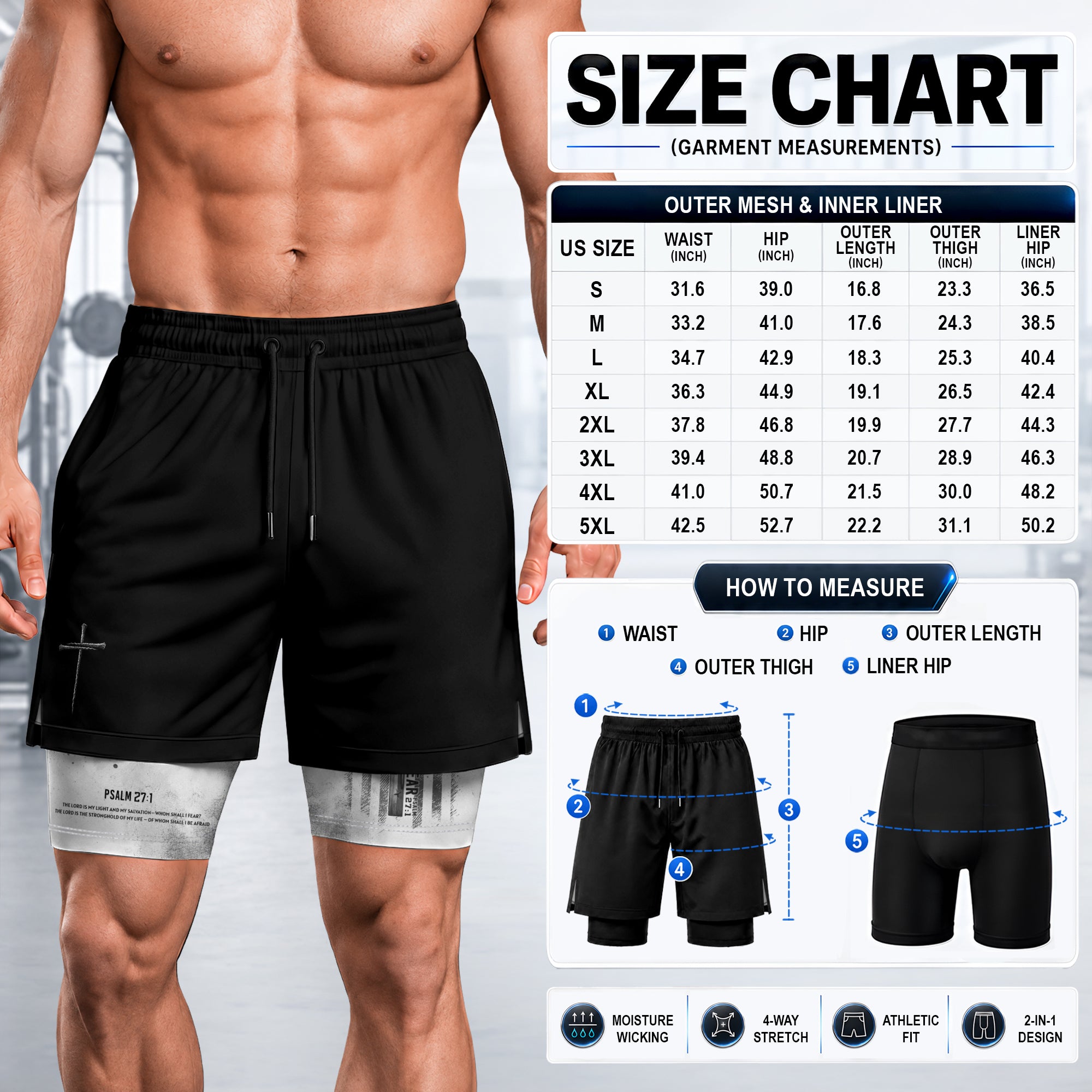 Faith Over Fear Christian Gym Shorts for Men Psalm 27:1 White Flag Cross - Rust Field Wear