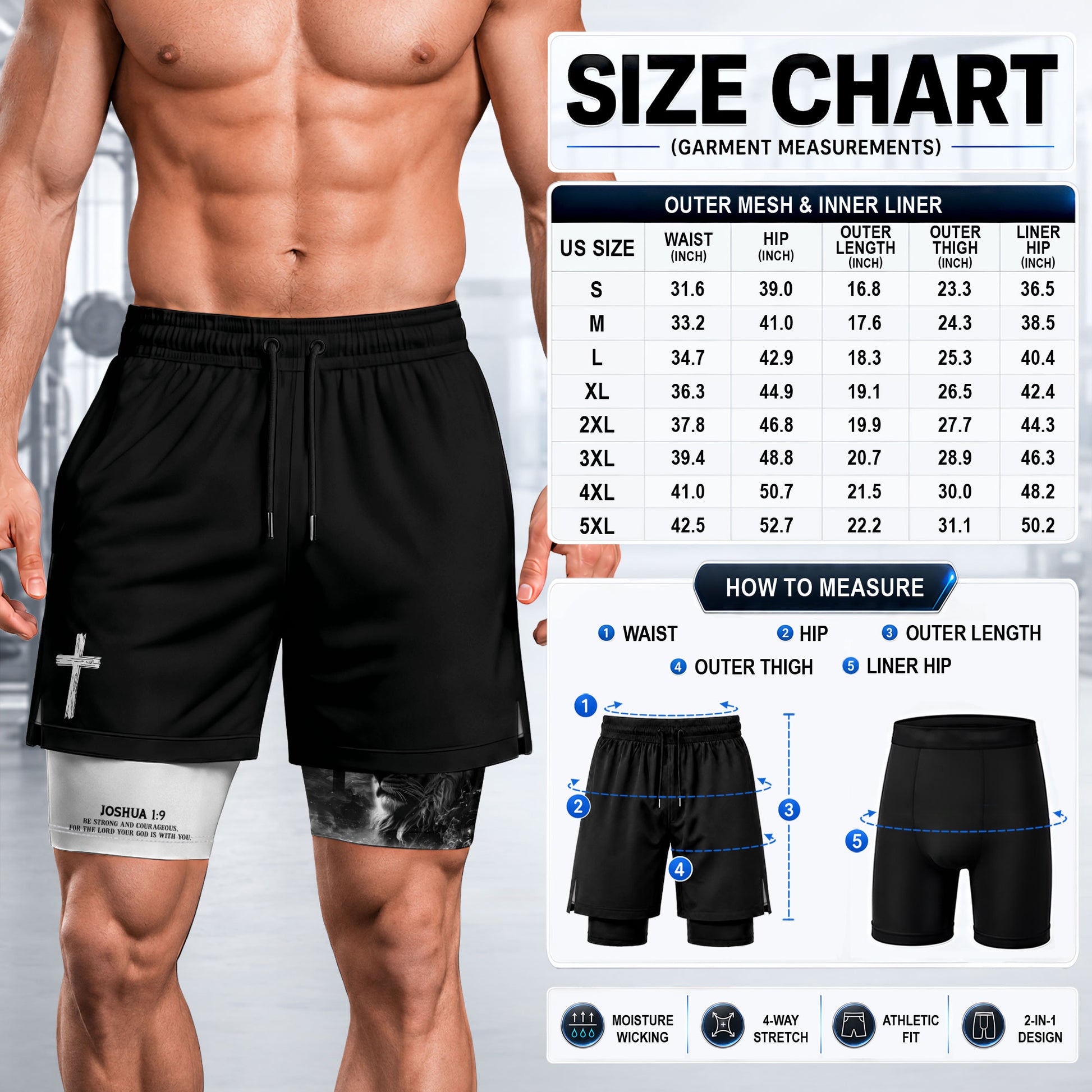Joshua 1:9 Christian Gym Shorts for Men Cross Courage Design - Rust Field Wear